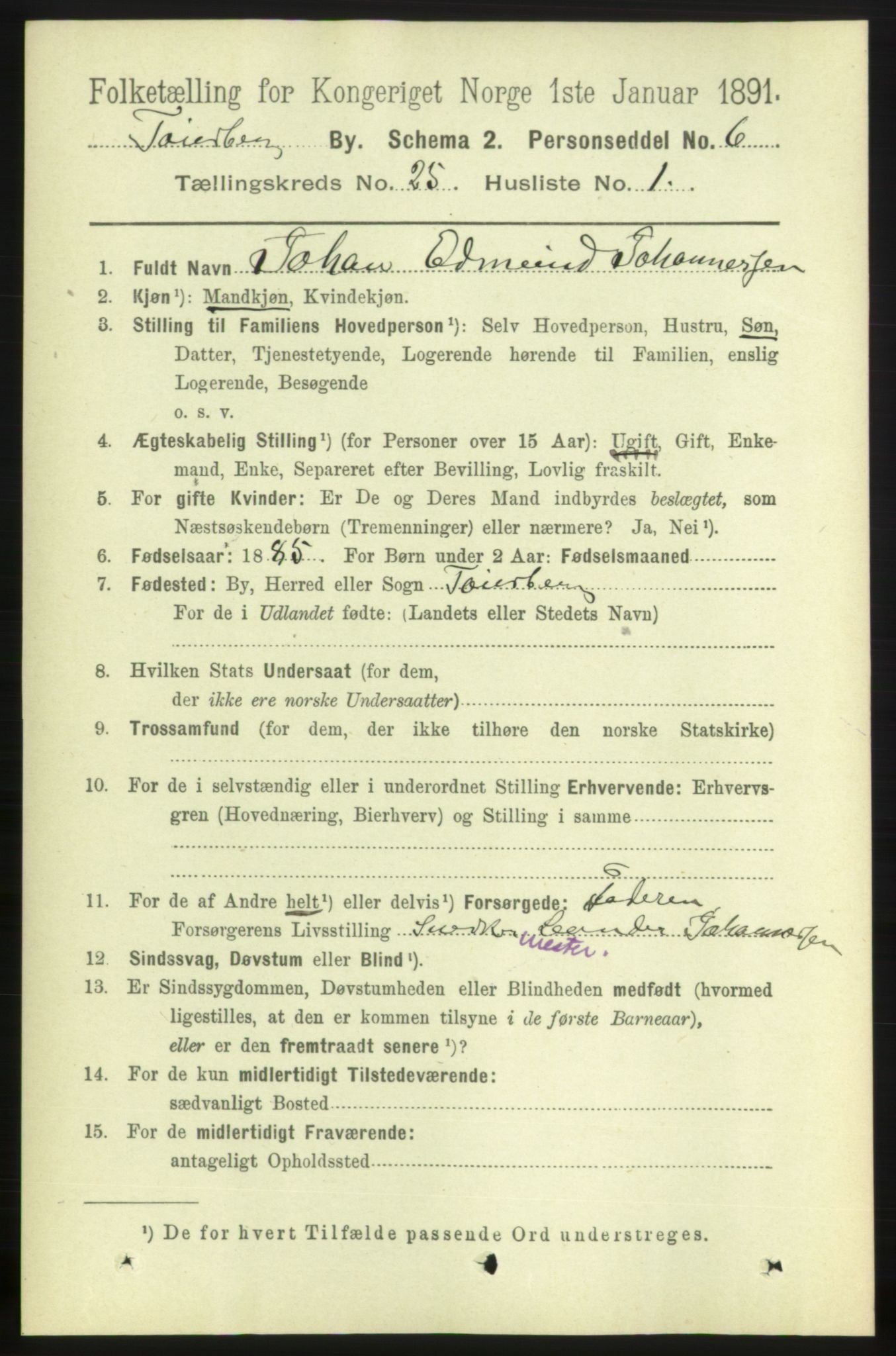 RA, 1891 census for 0705 Tønsberg, 1891, p. 6476