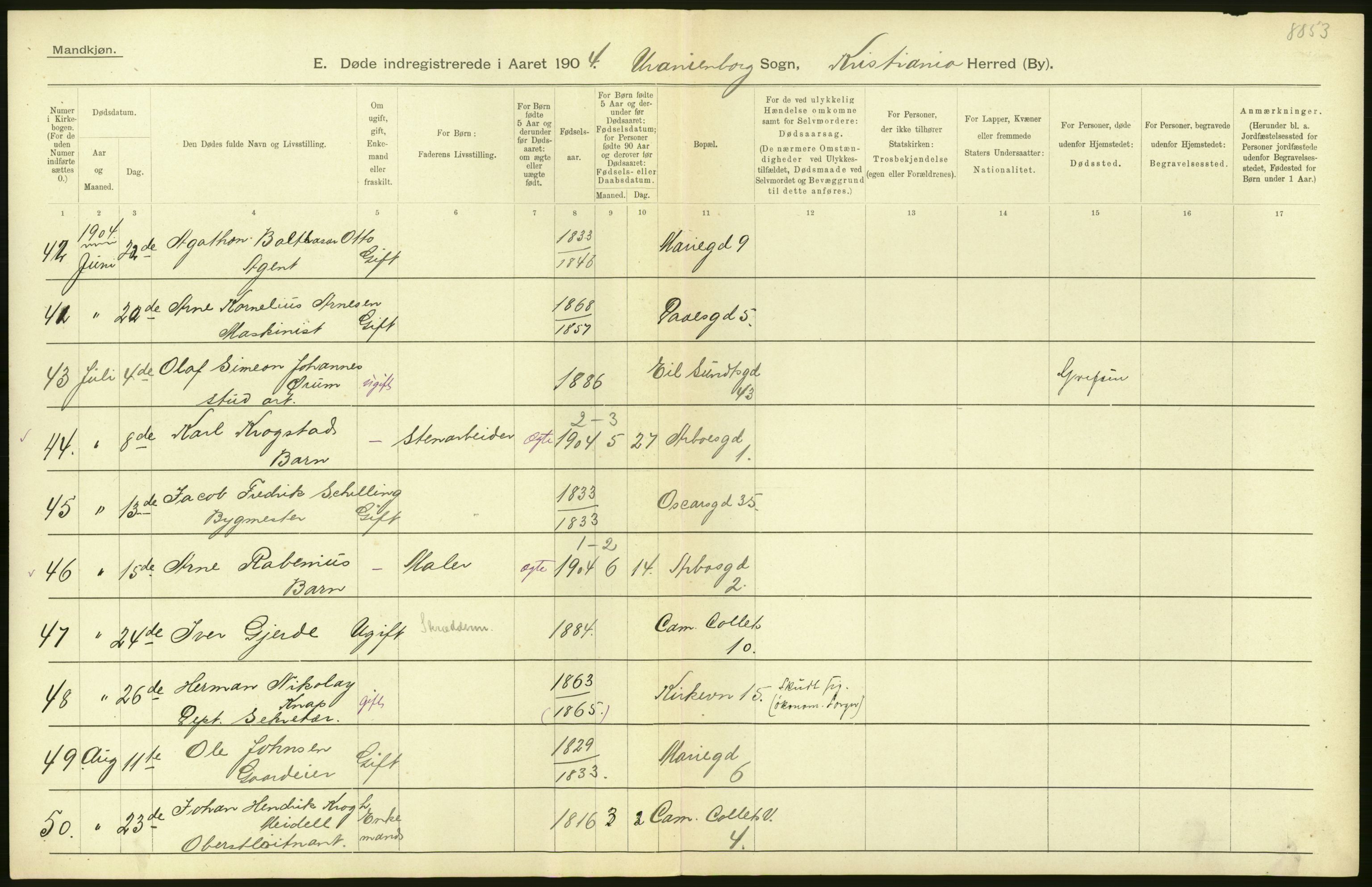 Statistisk sentralbyrå, Sosiodemografiske emner, Befolkning, AV/RA-S-2228/D/Df/Dfa/Dfab/L0004: Kristiania: Gifte, døde, 1904, p. 288