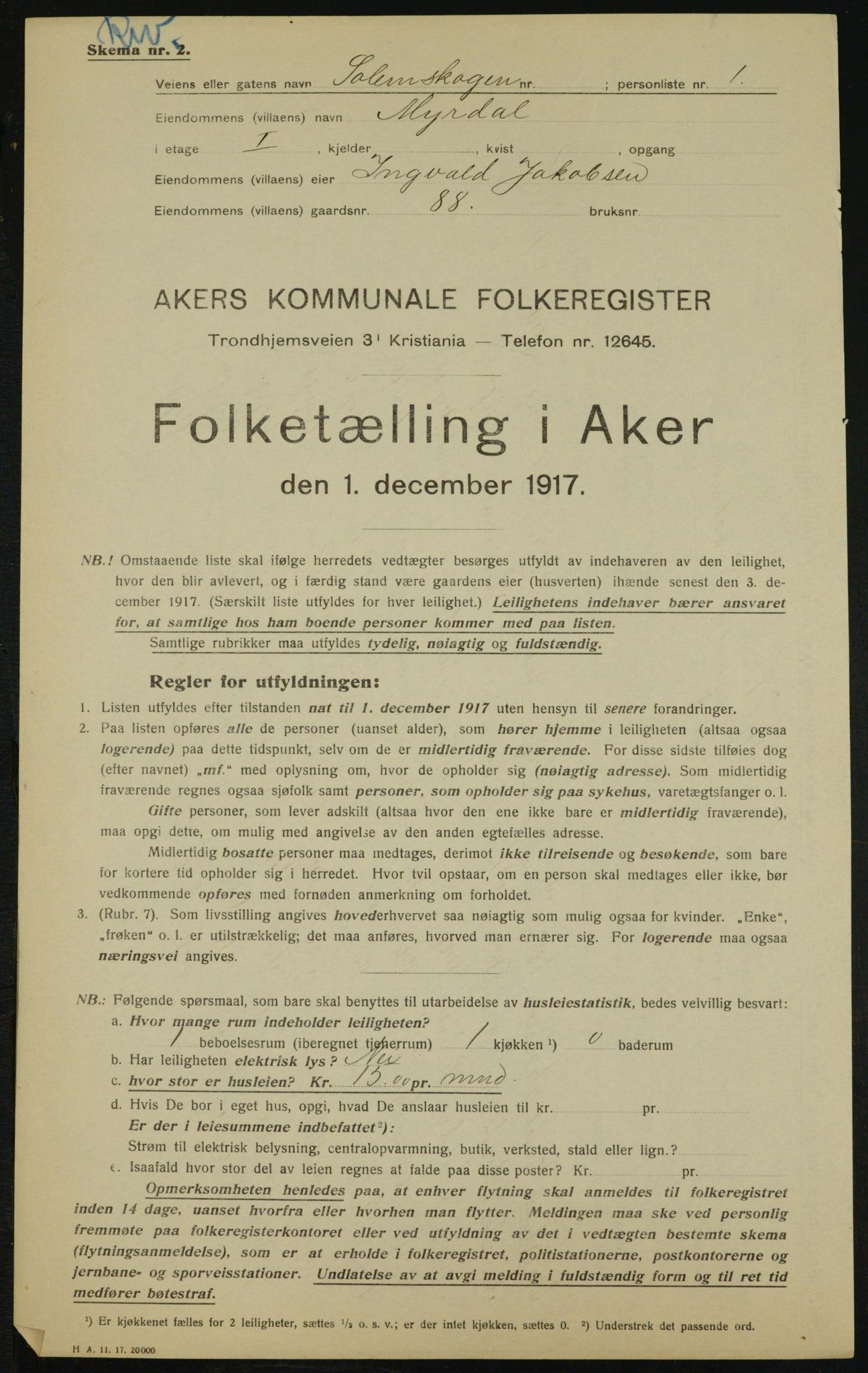 OBA, Municipal Census 1917 for Aker, 1917, p. 14167