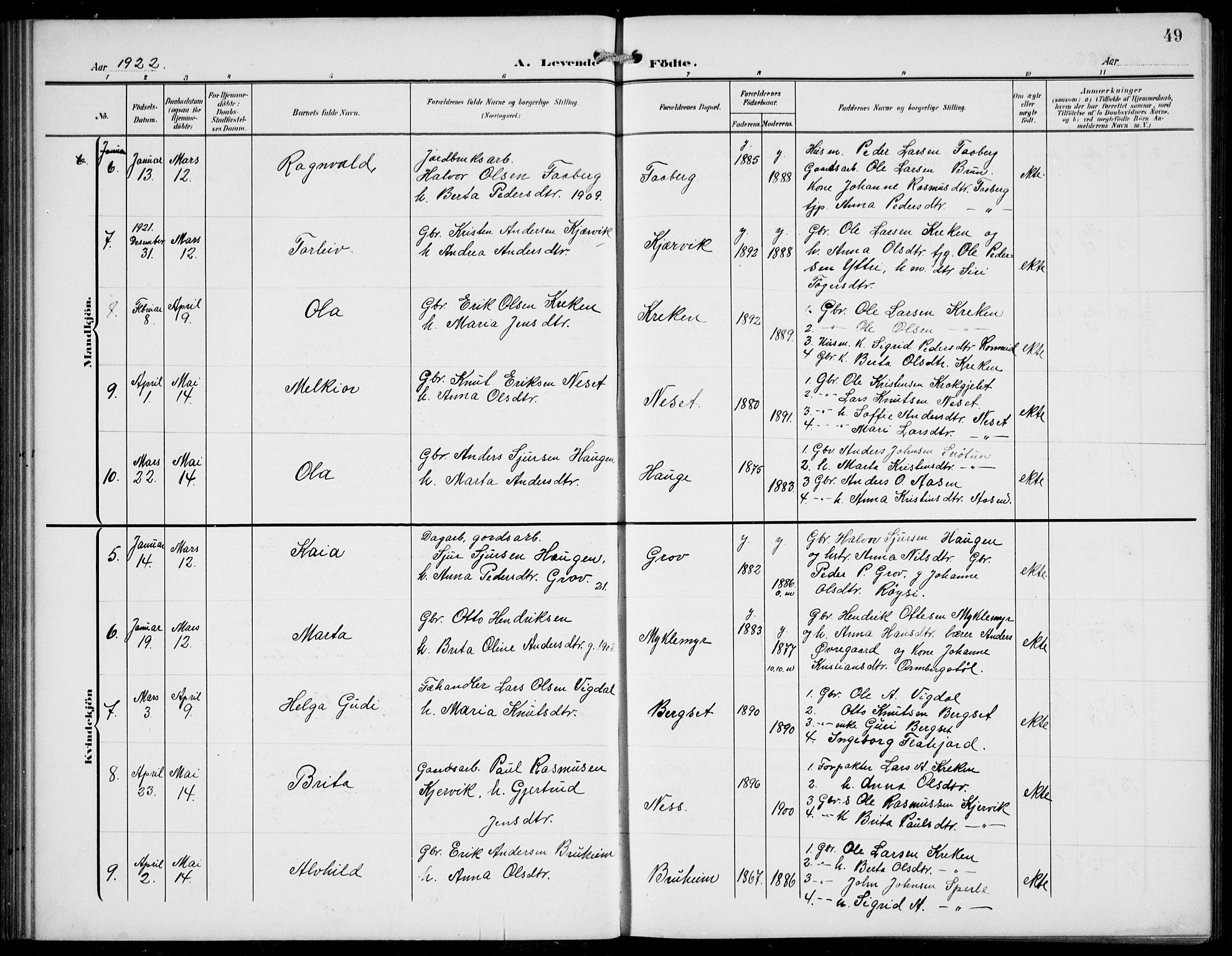 Jostedal sokneprestembete, AV/SAB-A-80601/H/Hab/Haba/L0002: Parish register (copy) no. A 2, 1907-1931, p. 49