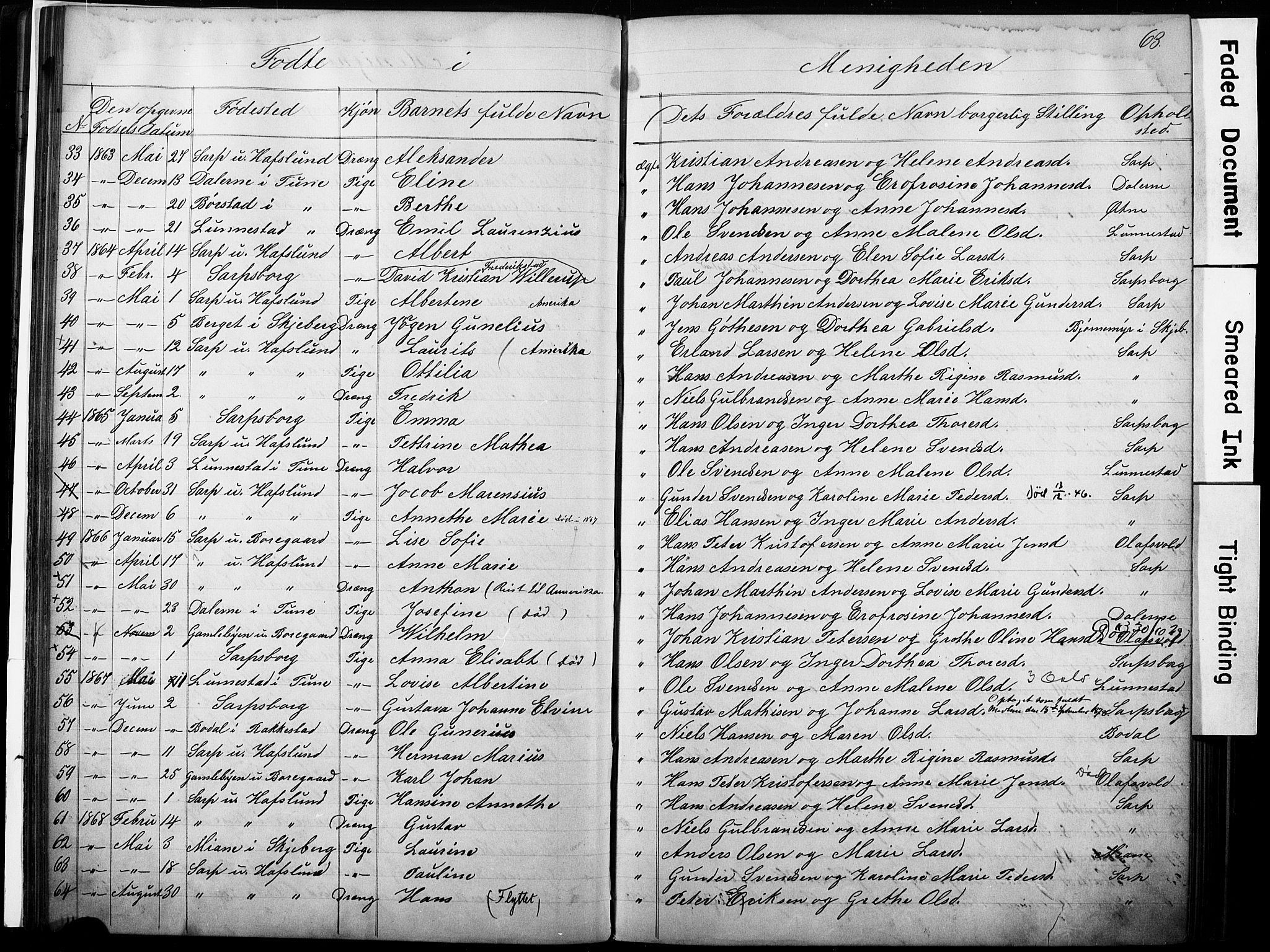Sarpsborg metodistkirke, SAO/PAO-0233/A/L0002: Dissenter register no. 2, 1856-1890, p. 63