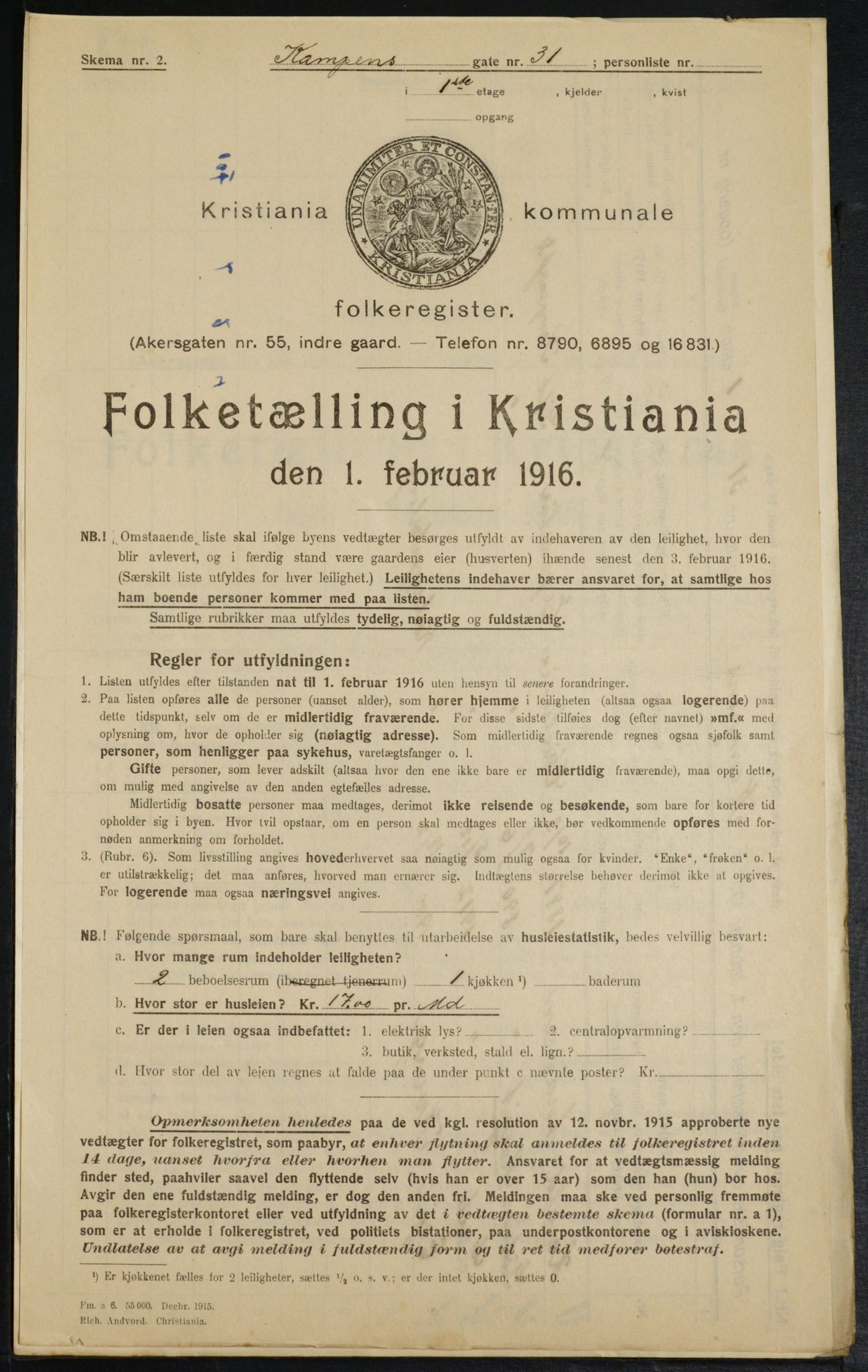 OBA, Municipal Census 1916 for Kristiania, 1916, p. 49083