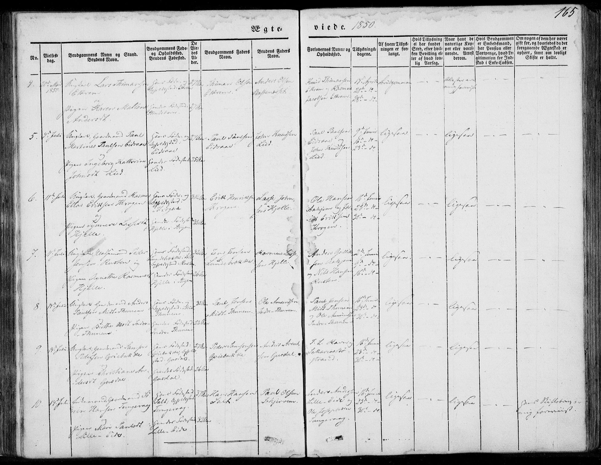 Ministerialprotokoller, klokkerbøker og fødselsregistre - Møre og Romsdal, SAT/A-1454/501/L0006: Parish register (official) no. 501A06, 1844-1868, p. 165