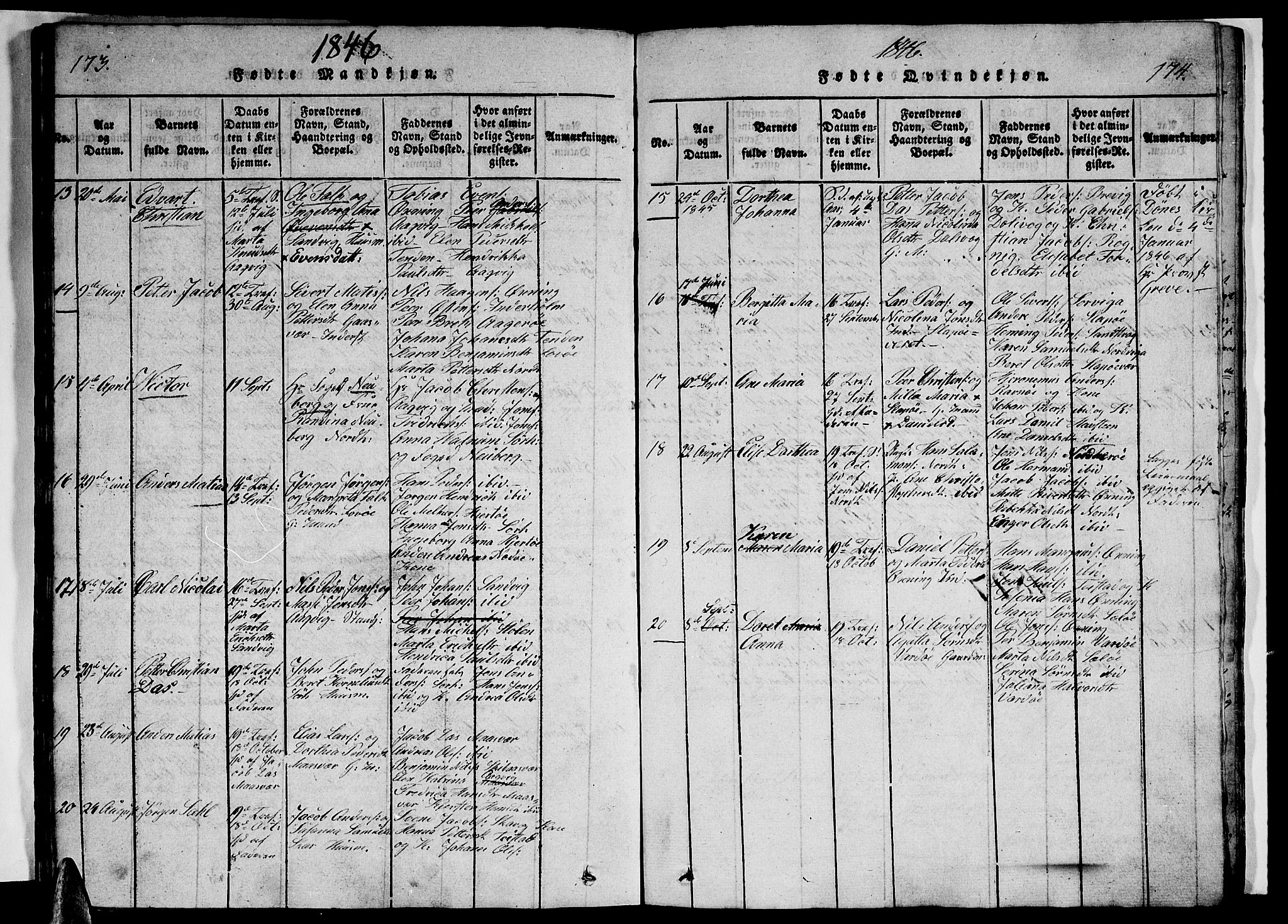 Ministerialprotokoller, klokkerbøker og fødselsregistre - Nordland, AV/SAT-A-1459/834/L0510: Parish register (copy) no. 834C01, 1820-1847, p. 173-174