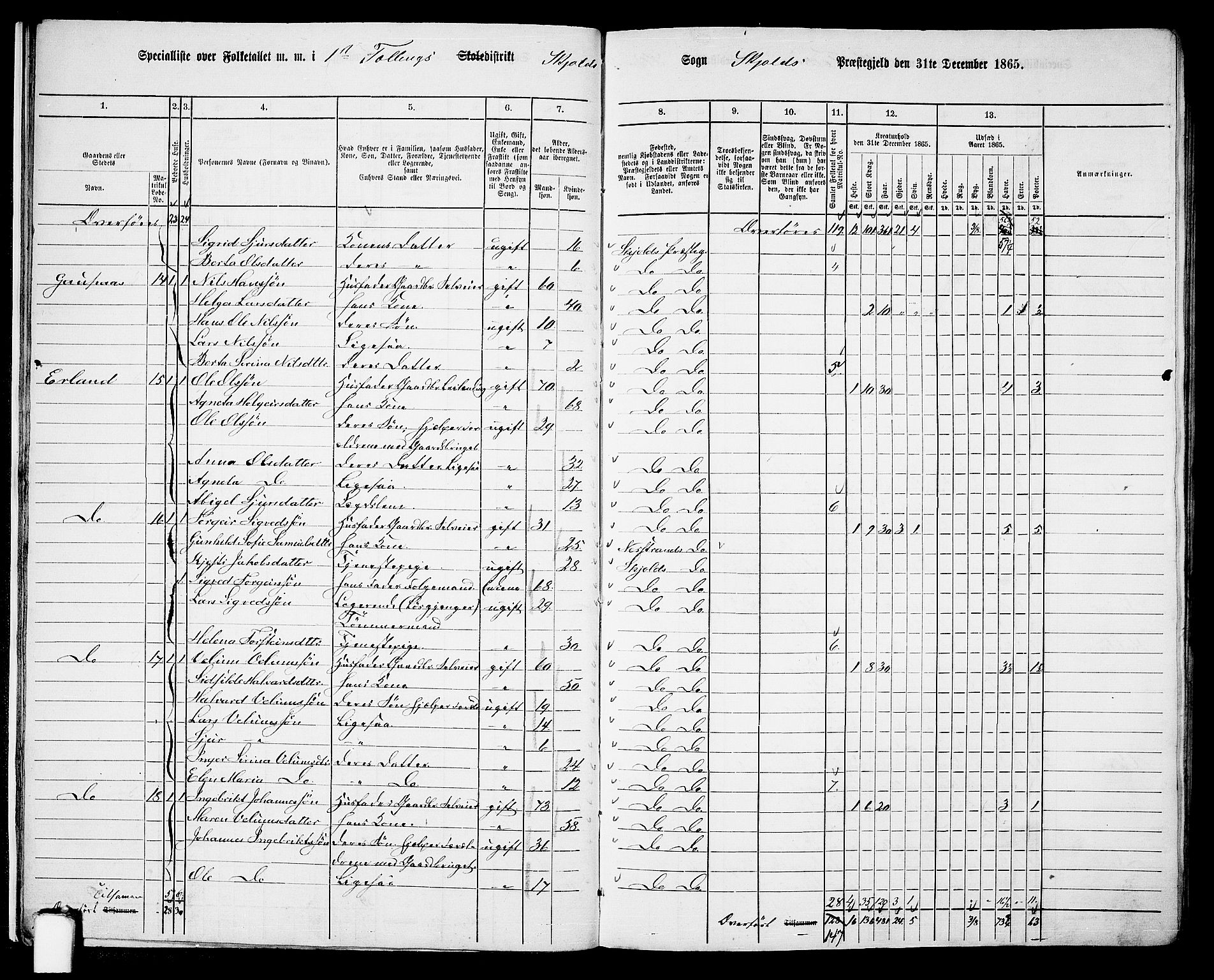 RA, 1865 census for Skjold, 1865, p. 16