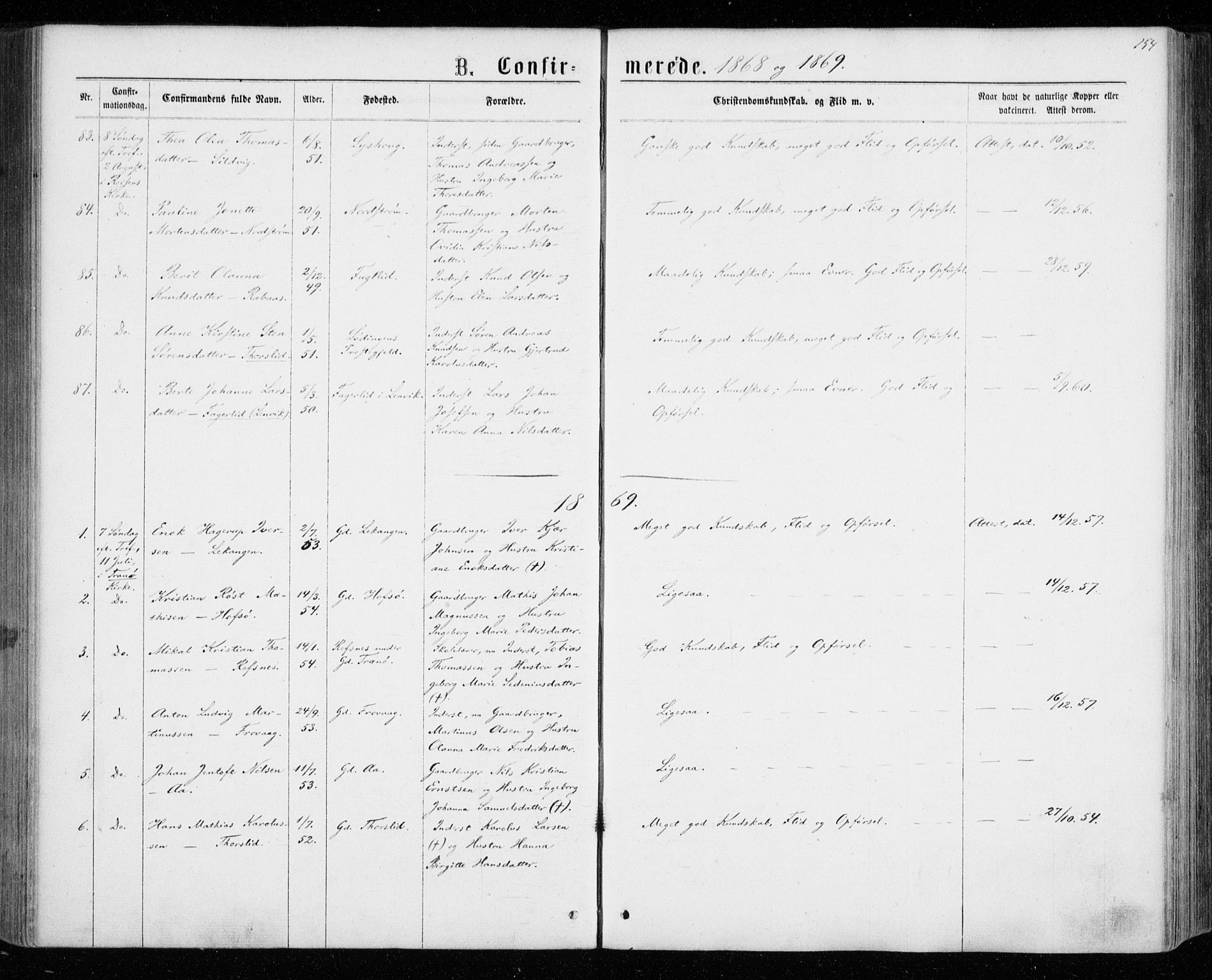 Tranøy sokneprestkontor, AV/SATØ-S-1313/I/Ia/Iaa/L0008kirke: Parish register (official) no. 8, 1867-1877, p. 154