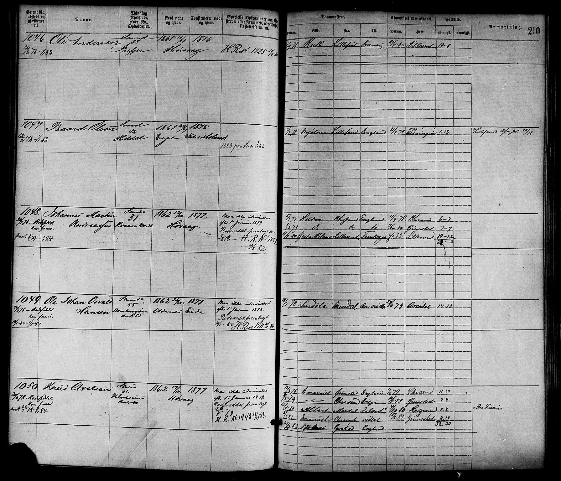 Lillesand mønstringskrets, SAK/2031-0014/F/Fa/L0004: Annotasjonsrulle nr 1-1920 med register, G-1, 1869-1891, p. 236