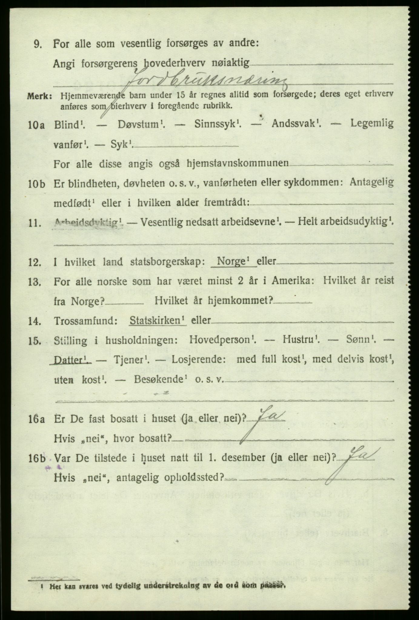 SAB, 1920 census for Jostedal, 1920, p. 1083