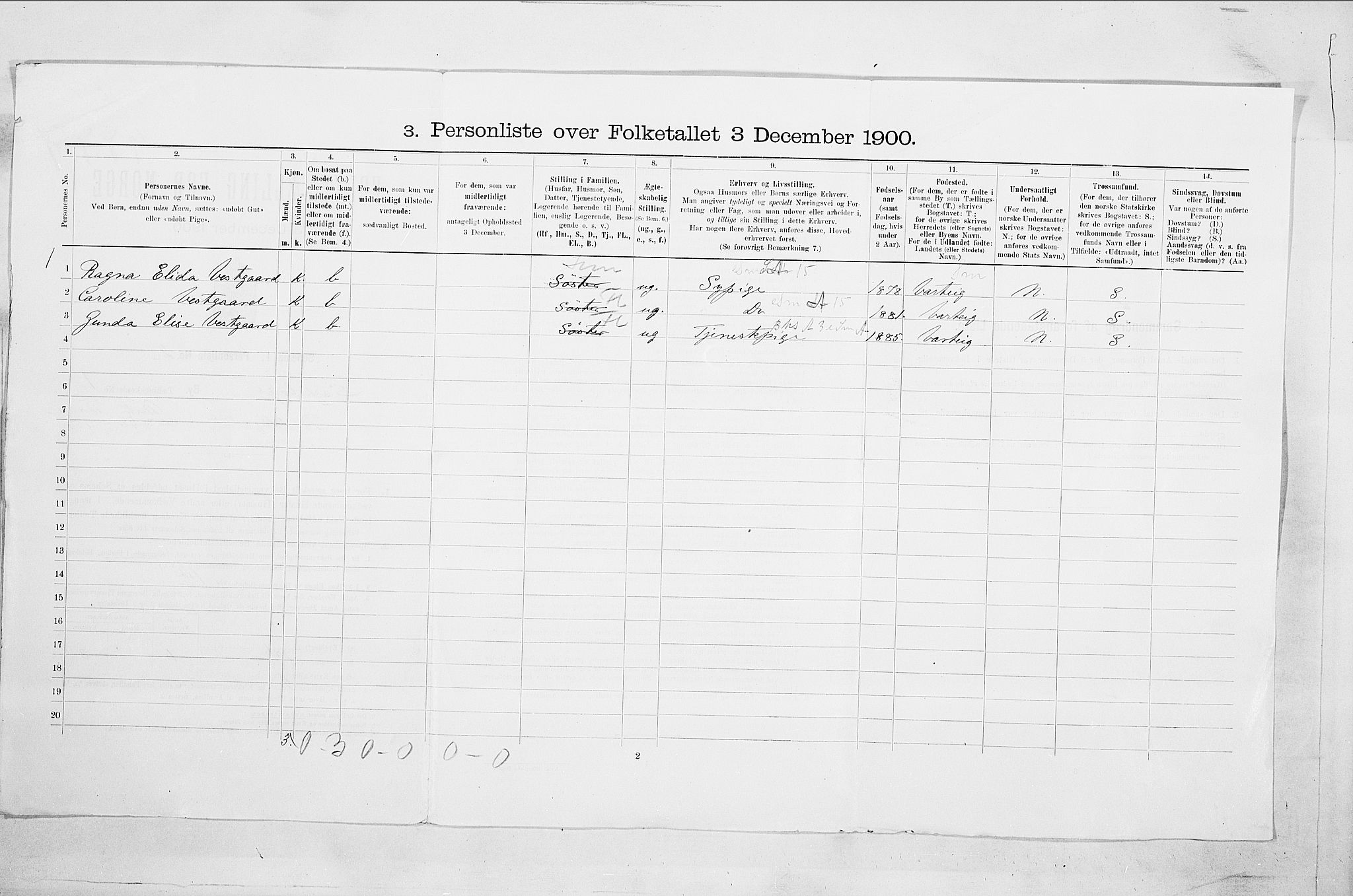 SAO, 1900 census for Sarpsborg, 1900