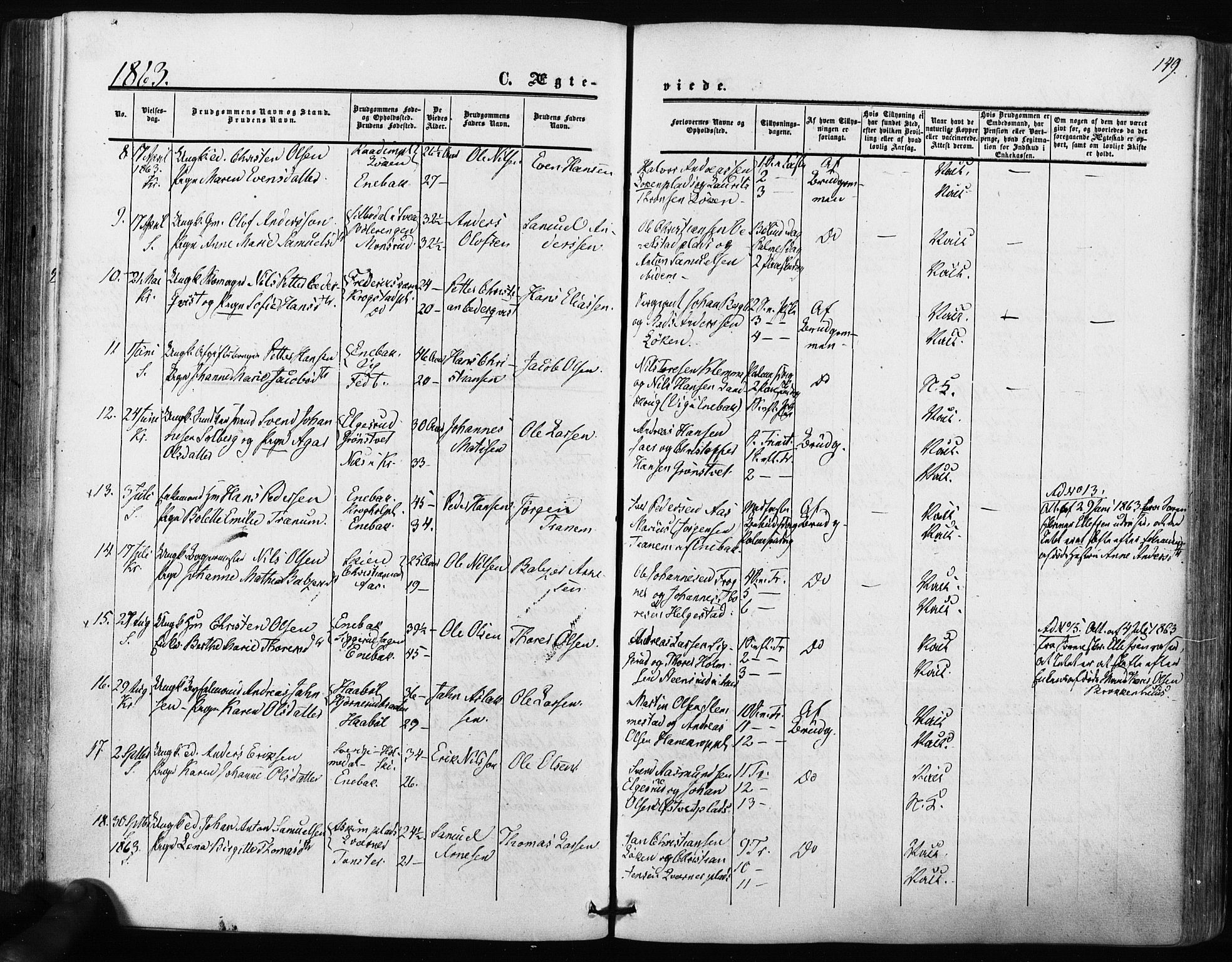 Kråkstad prestekontor Kirkebøker, SAO/A-10125a/F/Fa/L0007: Parish register (official) no. I 7, 1858-1870, p. 149