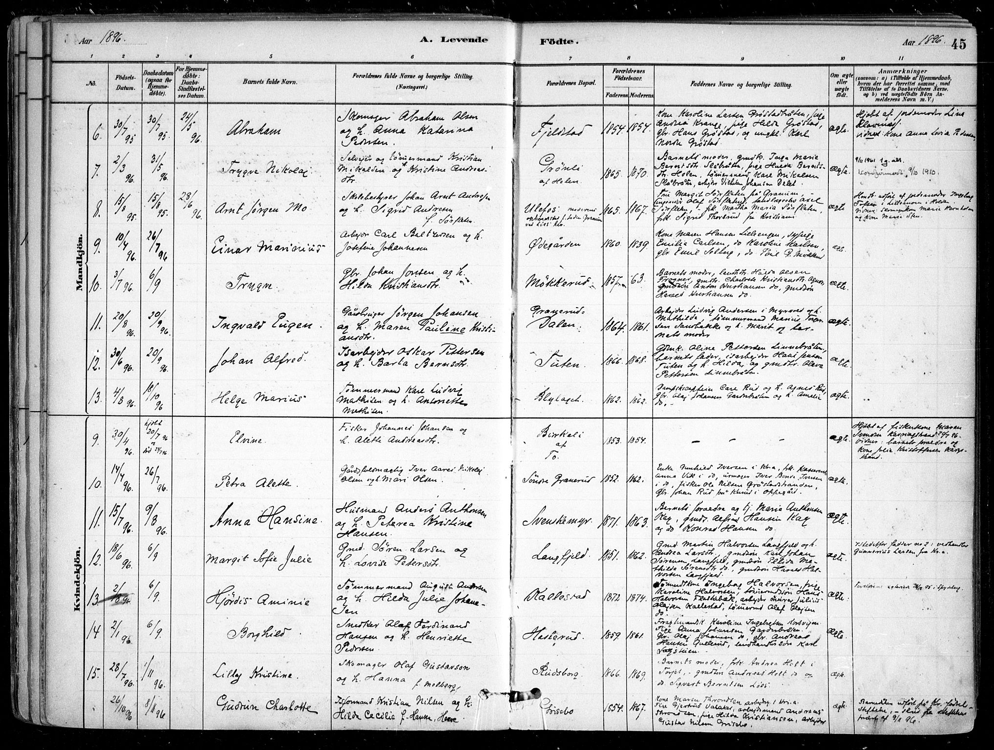 Nesodden prestekontor Kirkebøker, SAO/A-10013/F/Fa/L0009: Parish register (official) no. I 9, 1880-1915, p. 45