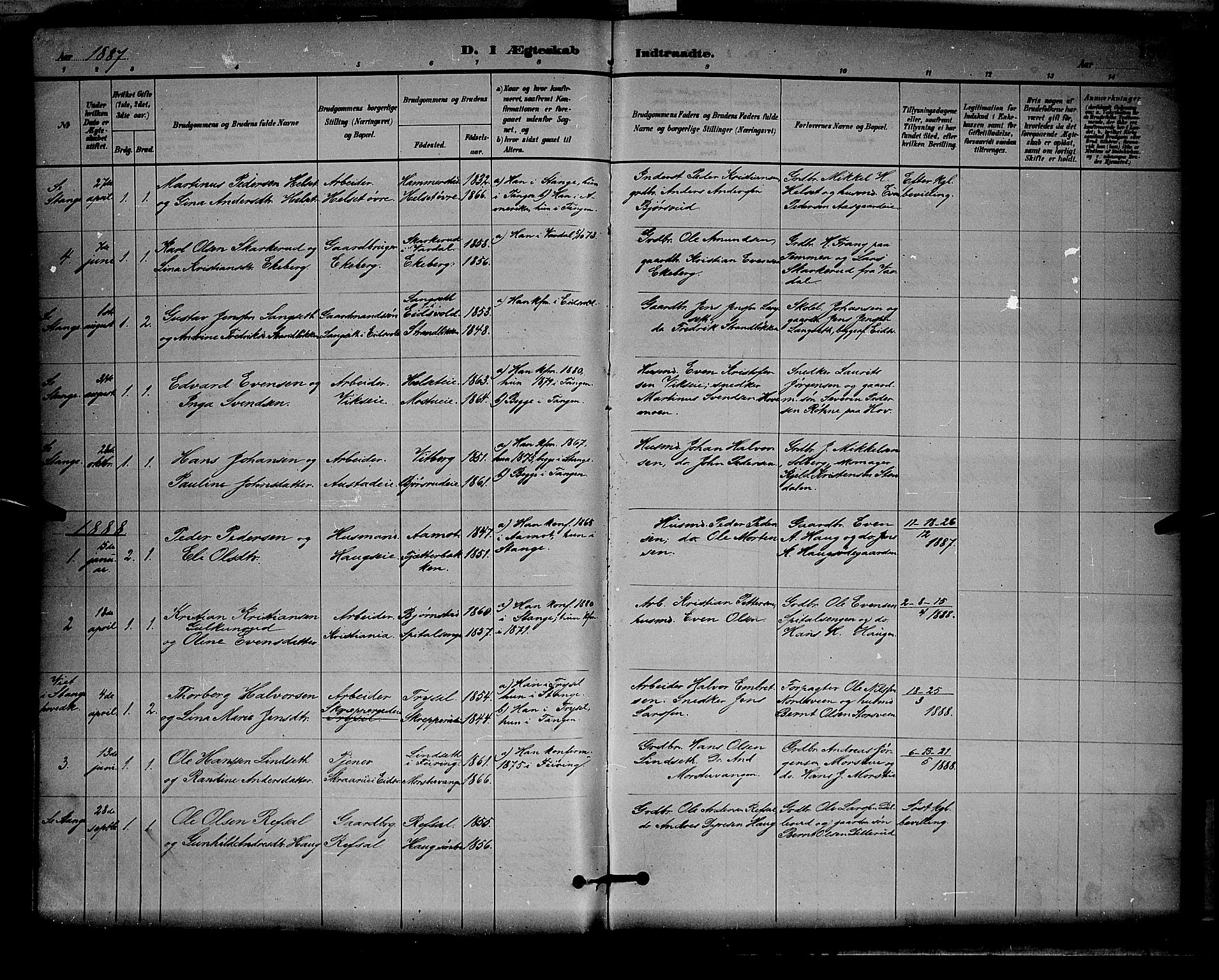 Stange prestekontor, AV/SAH-PREST-002/L/L0008: Parish register (copy) no. 8, 1882-1895, p. 189
