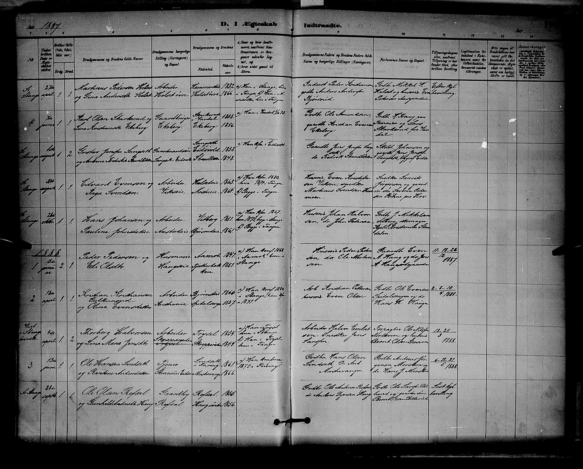 Stange prestekontor, SAH/PREST-002/L/L0008: Parish register (copy) no. 8, 1882-1895, p. 189