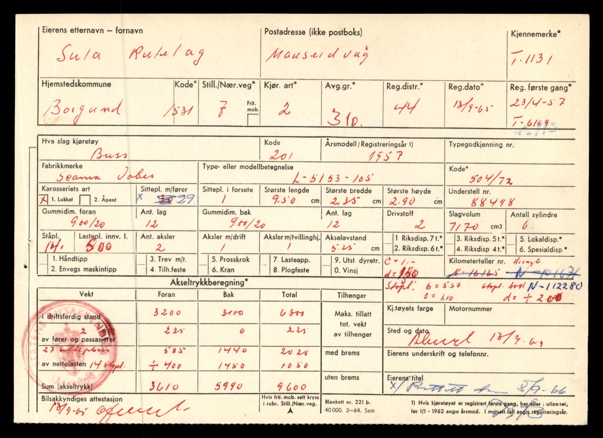 Møre og Romsdal vegkontor - Ålesund trafikkstasjon, AV/SAT-A-4099/F/Fe/L0010: Registreringskort for kjøretøy T 1050 - T 1169, 1927-1998, p. 2289