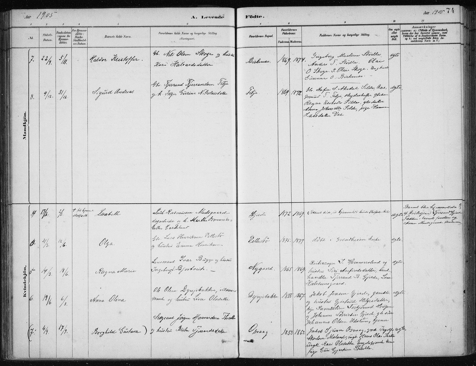 Etne sokneprestembete, SAB/A-75001/H/Haa: Parish register (official) no. C  1, 1879-1919, p. 74