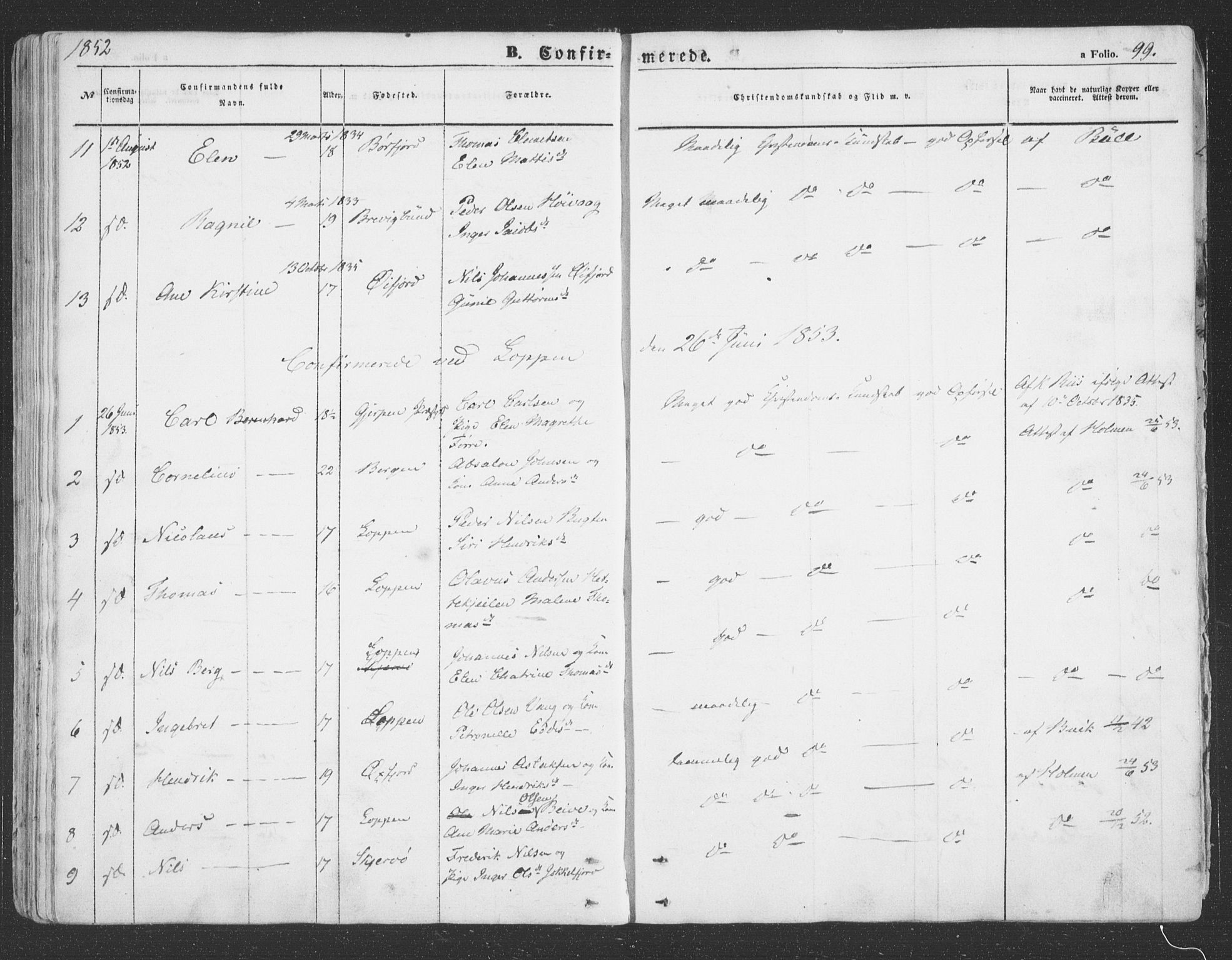 Loppa sokneprestkontor, AV/SATØ-S-1339/H/Ha/L0004kirke: Parish register (official) no. 4, 1849-1868, p. 99