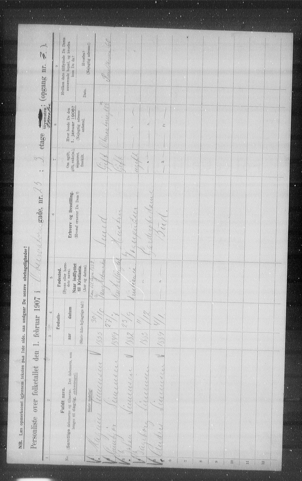 OBA, Municipal Census 1907 for Kristiania, 1907, p. 38143