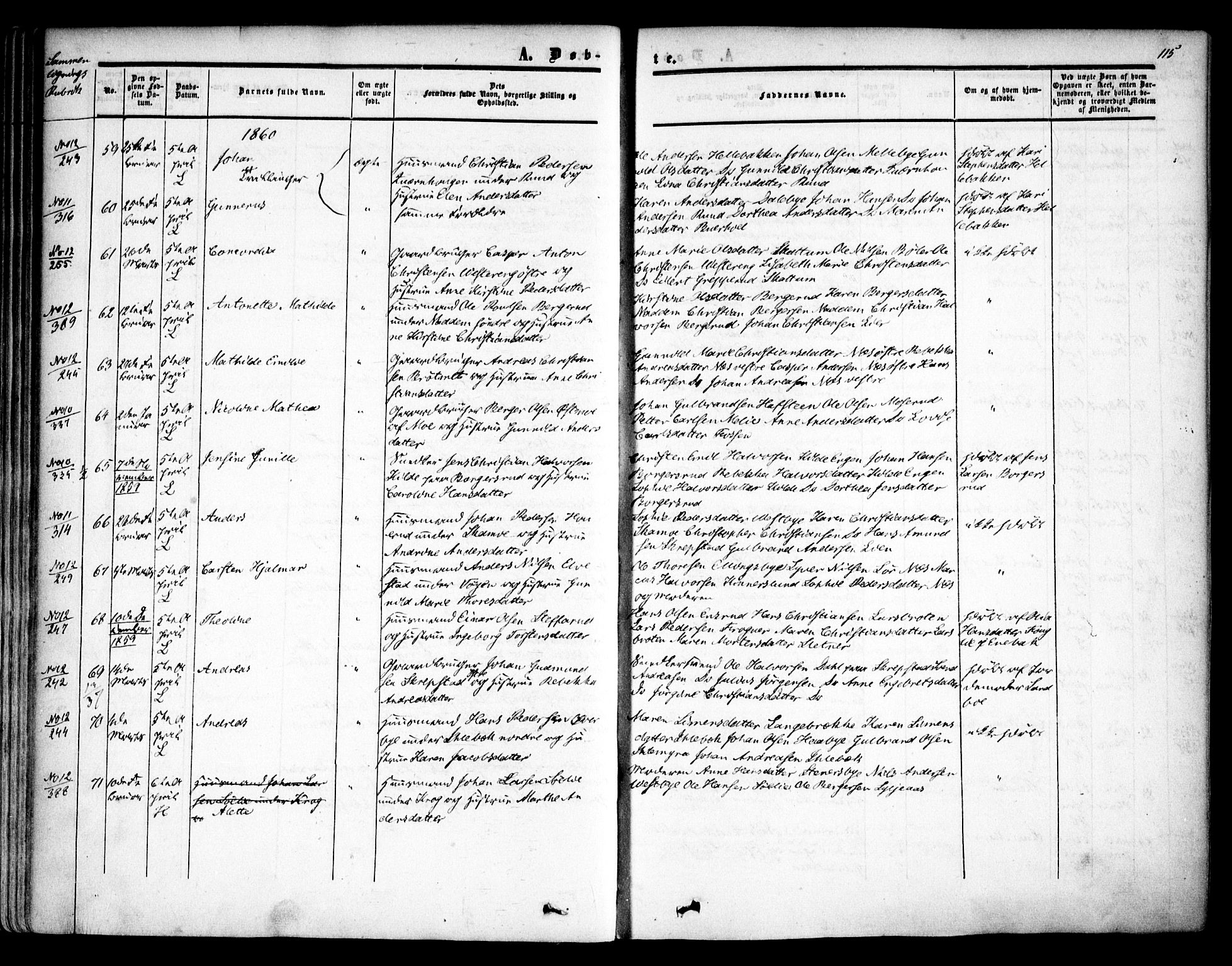 Høland prestekontor Kirkebøker, AV/SAO-A-10346a/F/Fa/L0010: Parish register (official) no. I 10, 1854-1861, p. 115