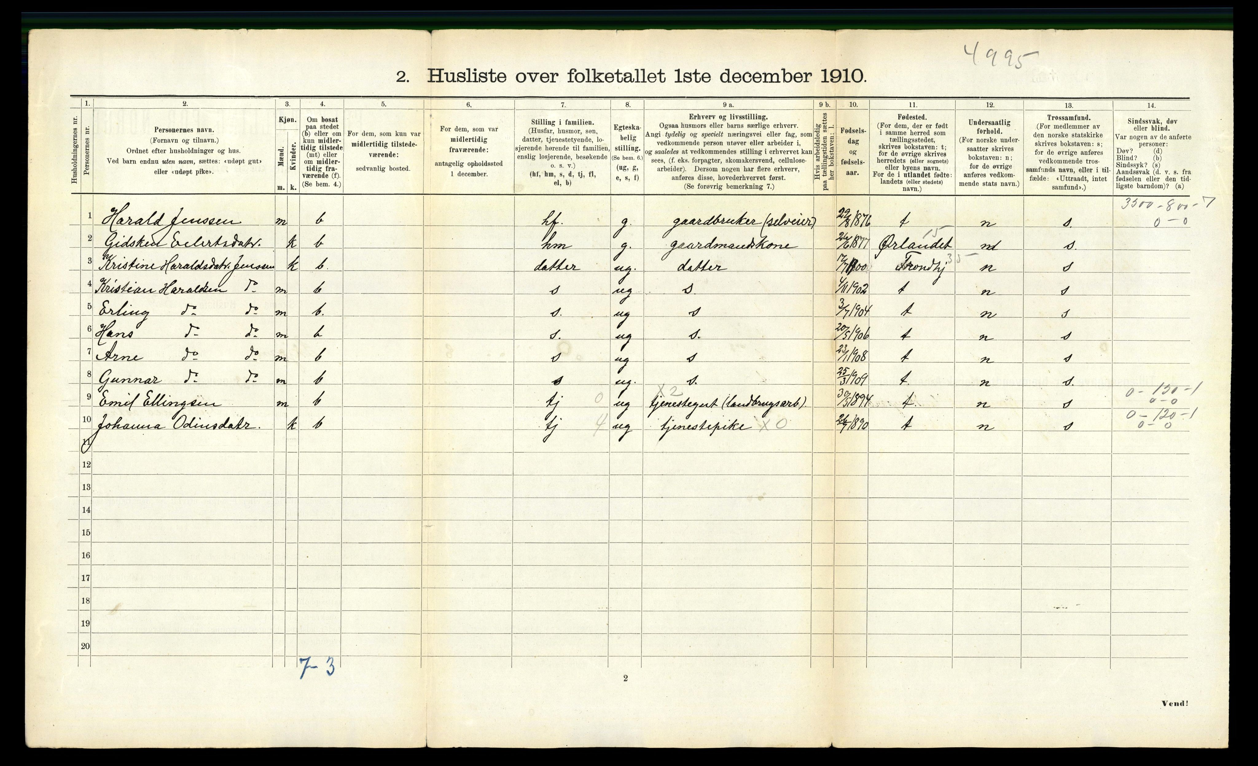 RA, 1910 census for Stjørna, 1910, p. 146