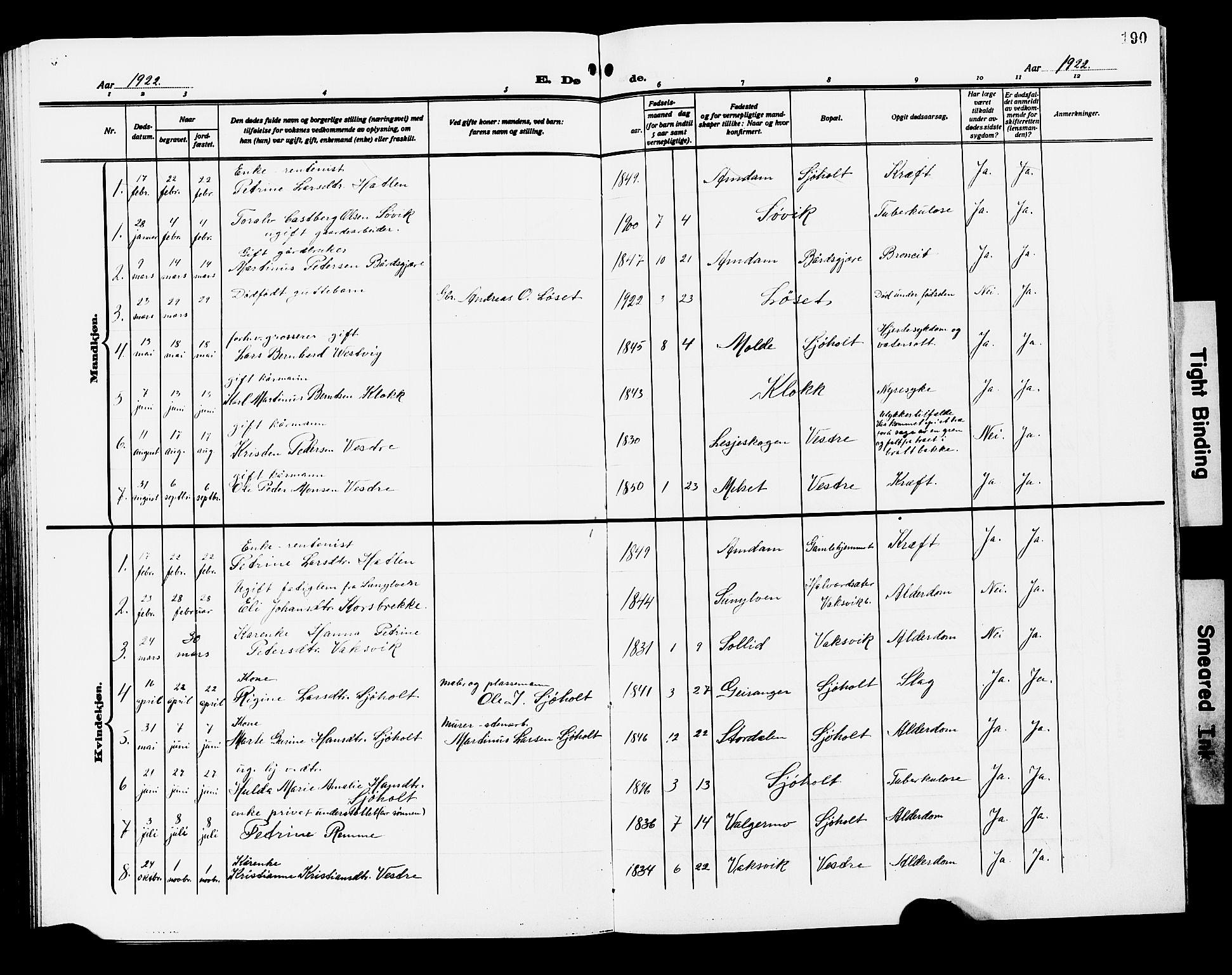 Ministerialprotokoller, klokkerbøker og fødselsregistre - Møre og Romsdal, AV/SAT-A-1454/522/L0328: Parish register (copy) no. 522C07, 1909-1925, p. 190