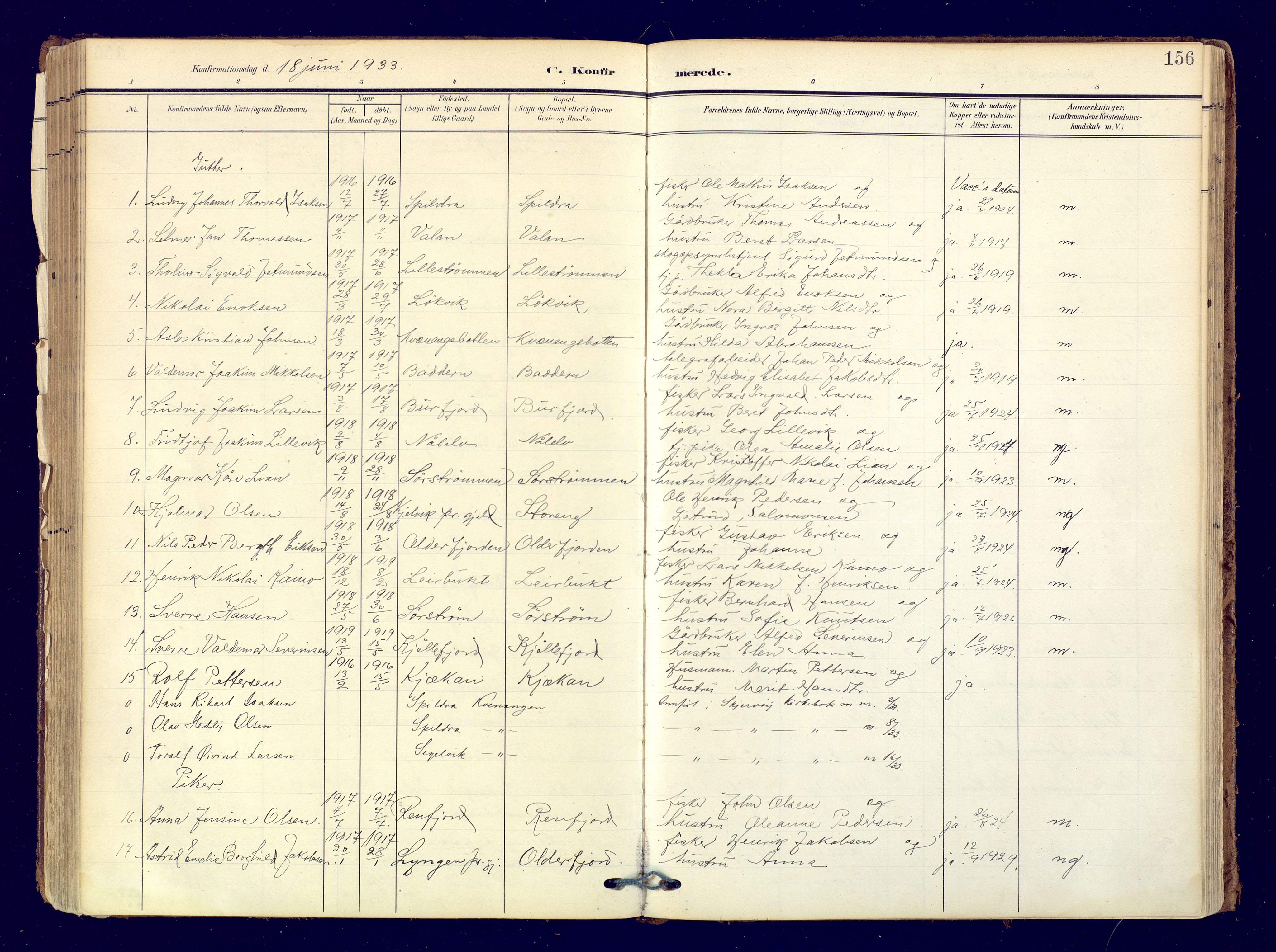 Skjervøy sokneprestkontor, SATØ/S-1300/H/Ha/Haa: Parish register (official) no. 19, 1908-1936, p. 156