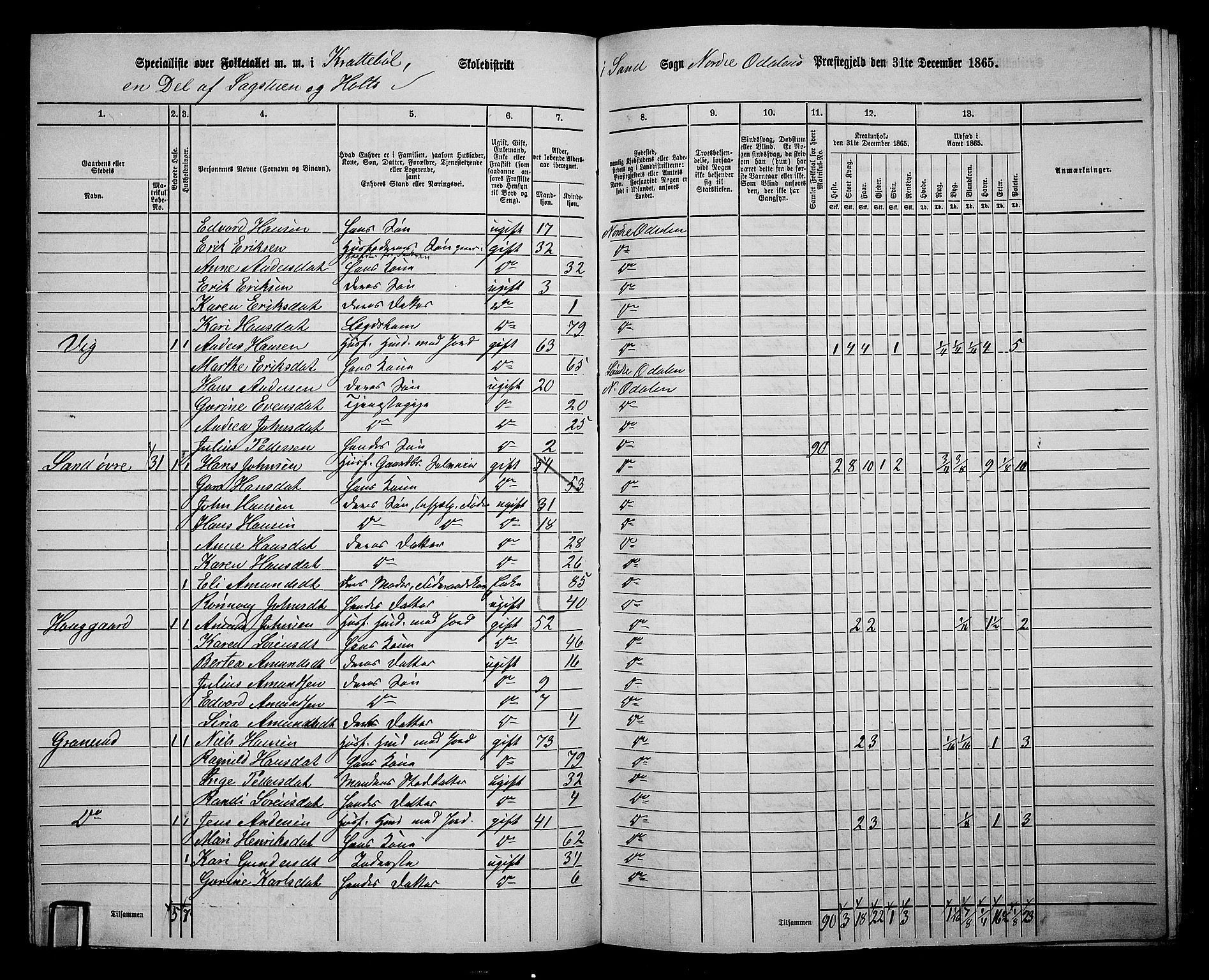 RA, 1865 census for Nord-Odal, 1865, p. 85