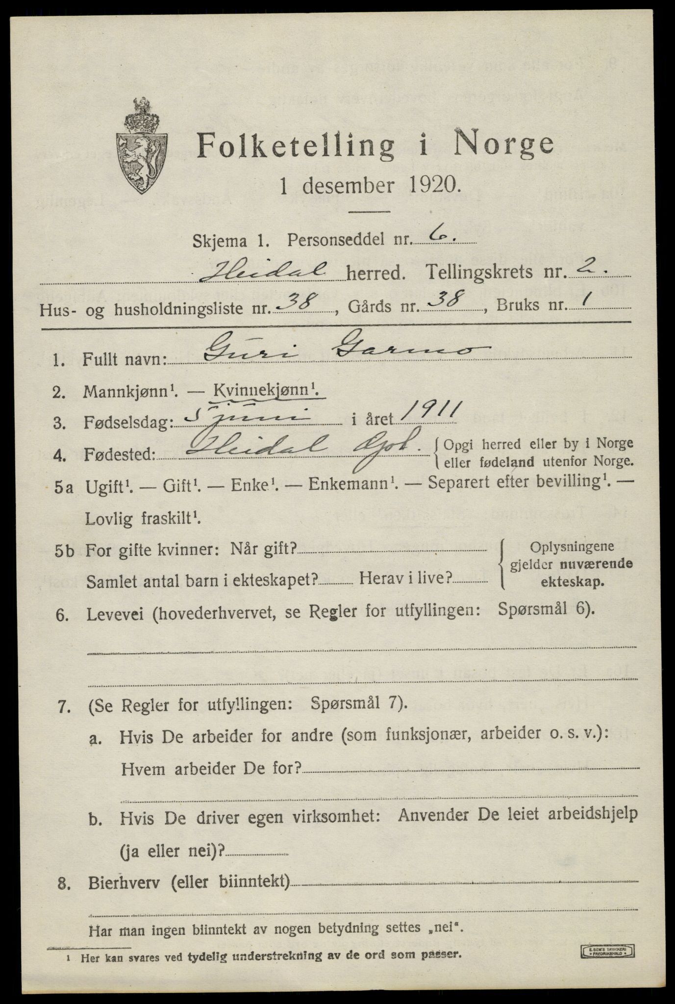 SAH, 1920 census for Heidal, 1920, p. 1414