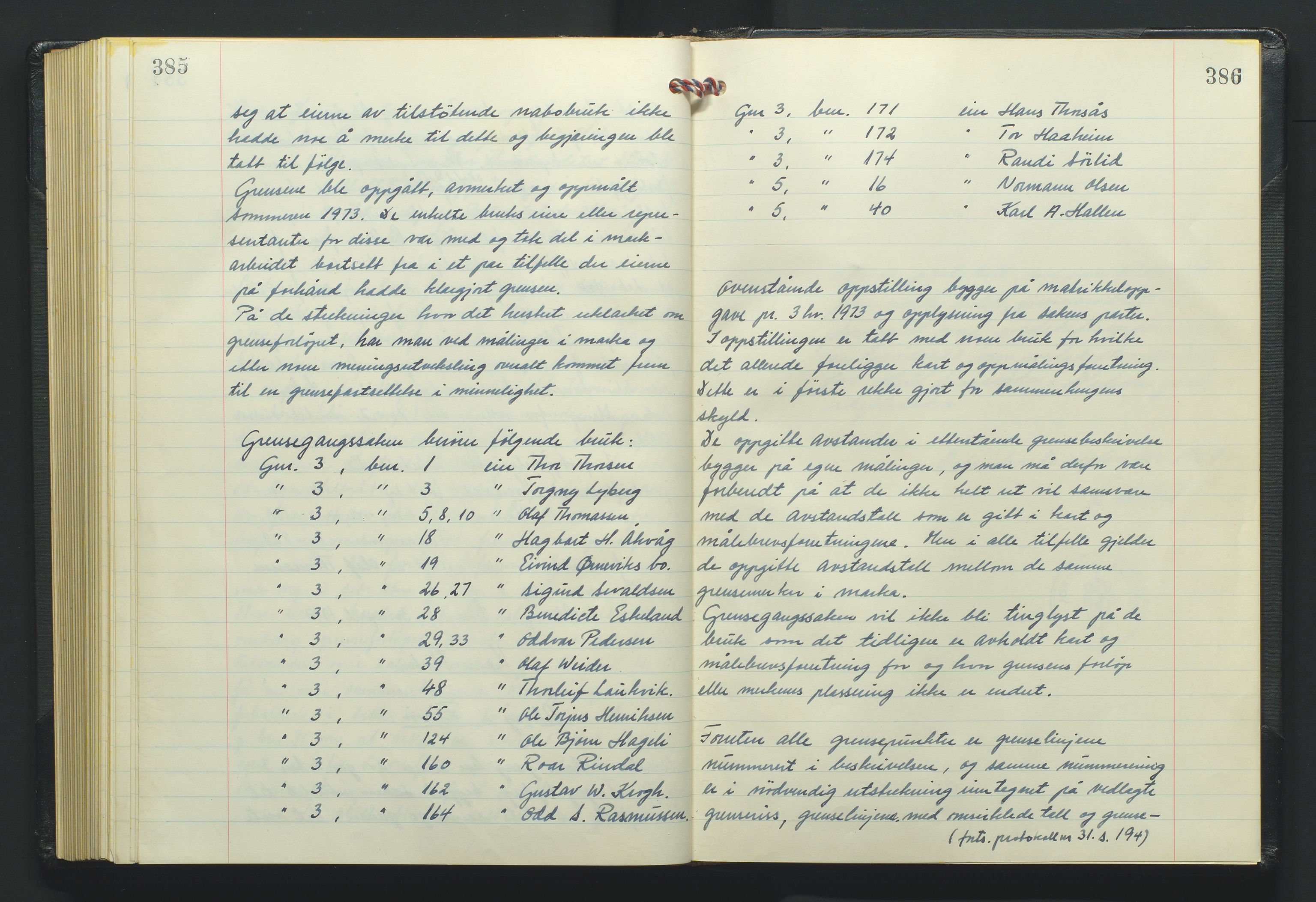 Nedenes jordskifterett, AV/SAK-1541-0007/F/Fa/Faa/L0011: Jordskifteprotokoll med gårdsregister, Holt domssokn nr 28, 1968-1973, p. 385-386