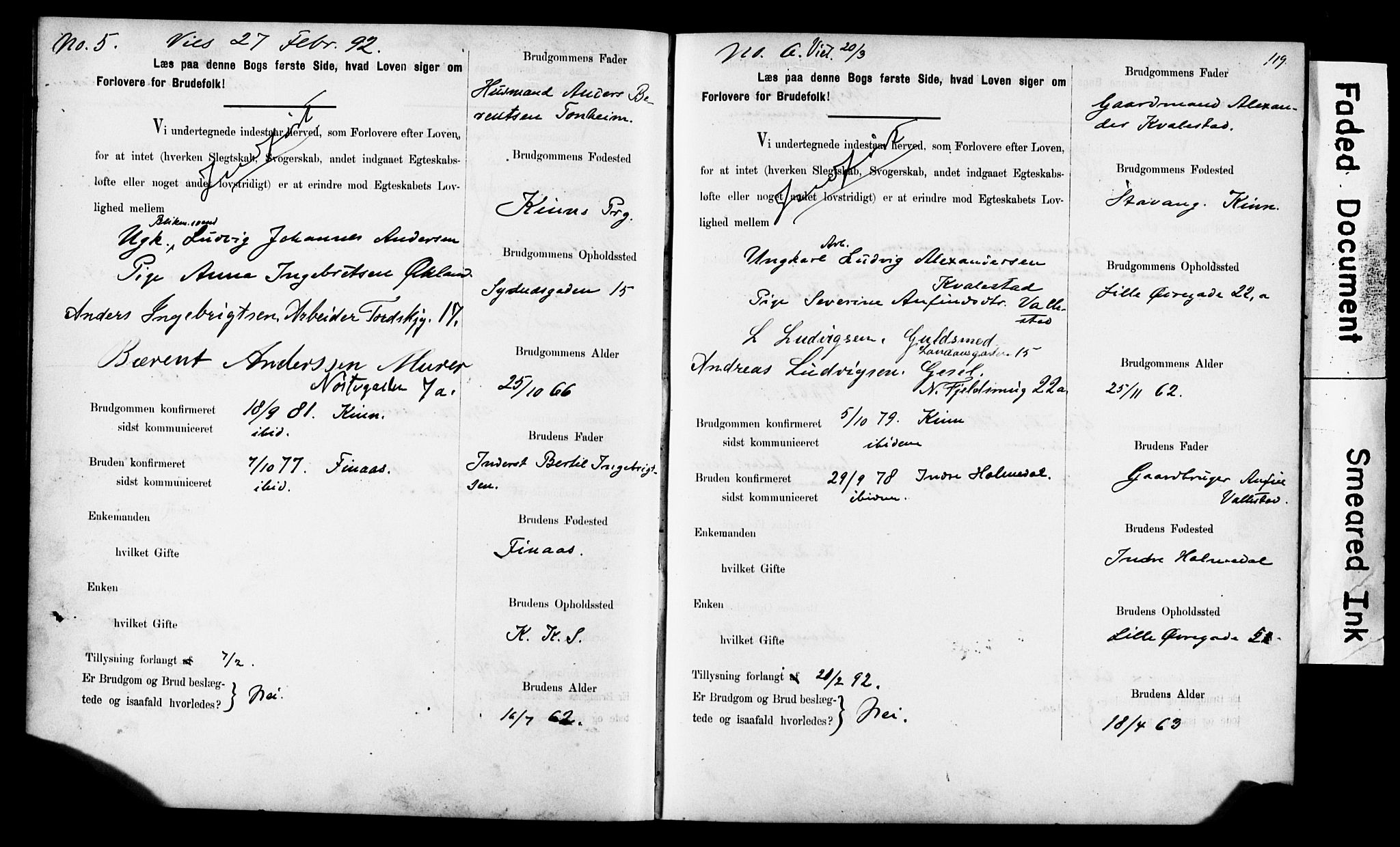 Korskirken sokneprestembete, AV/SAB-A-76101: Best man's statements no. II.5.6, 1889-1898, p. 119