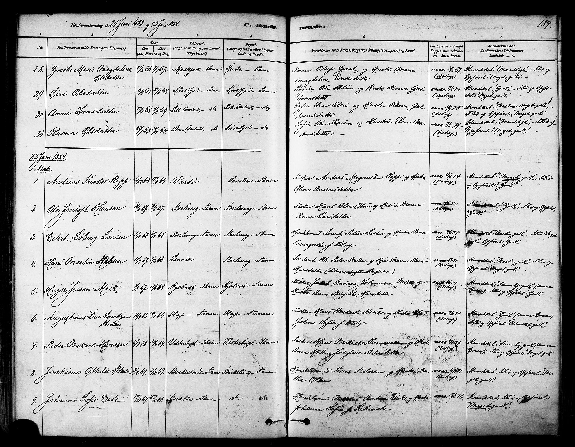Tana sokneprestkontor, SATØ/S-1334/H/Ha/L0004kirke: Parish register (official) no. 4, 1878-1891, p. 139