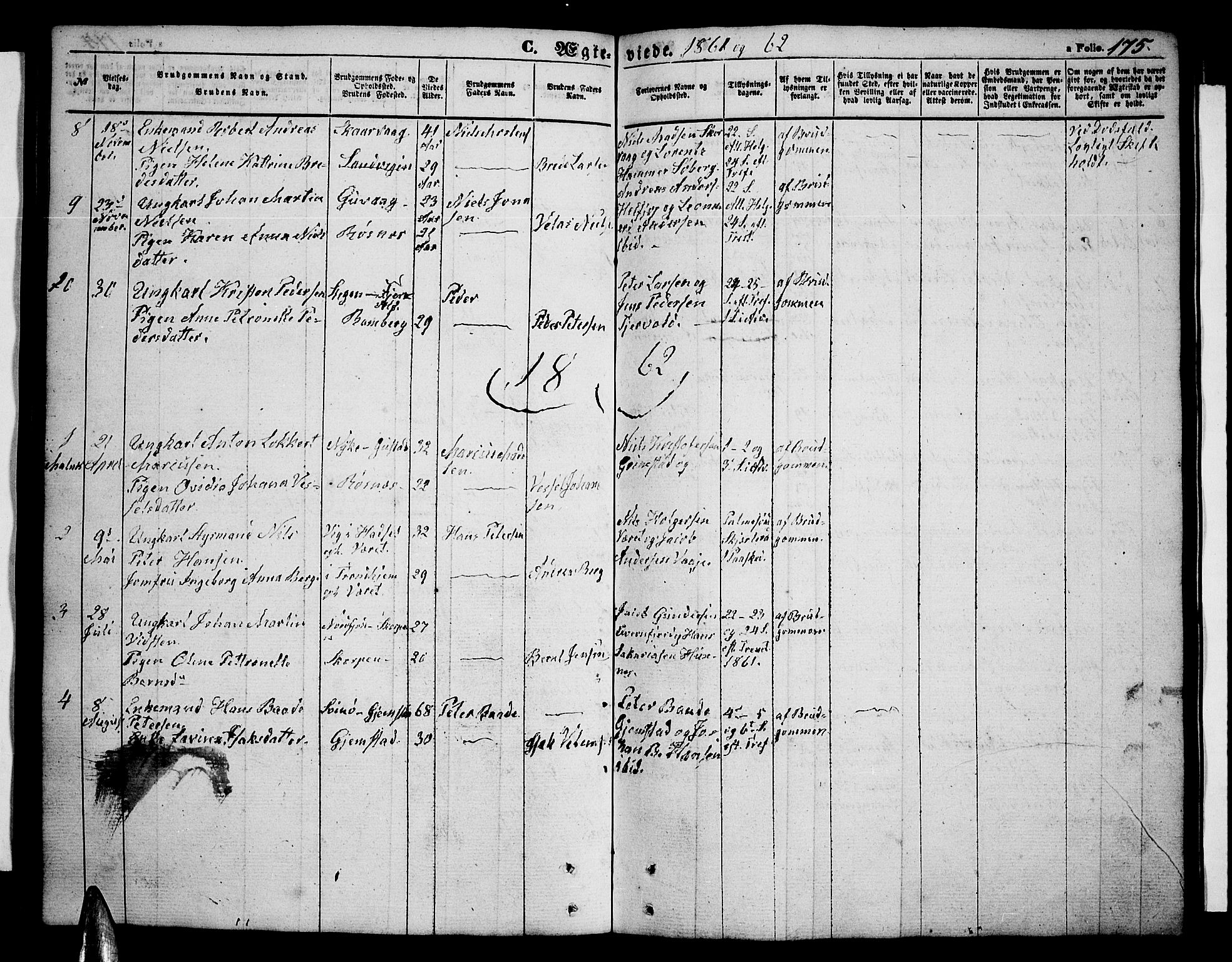 Ministerialprotokoller, klokkerbøker og fødselsregistre - Nordland, SAT/A-1459/891/L1313: Parish register (copy) no. 891C02, 1856-1870, p. 175