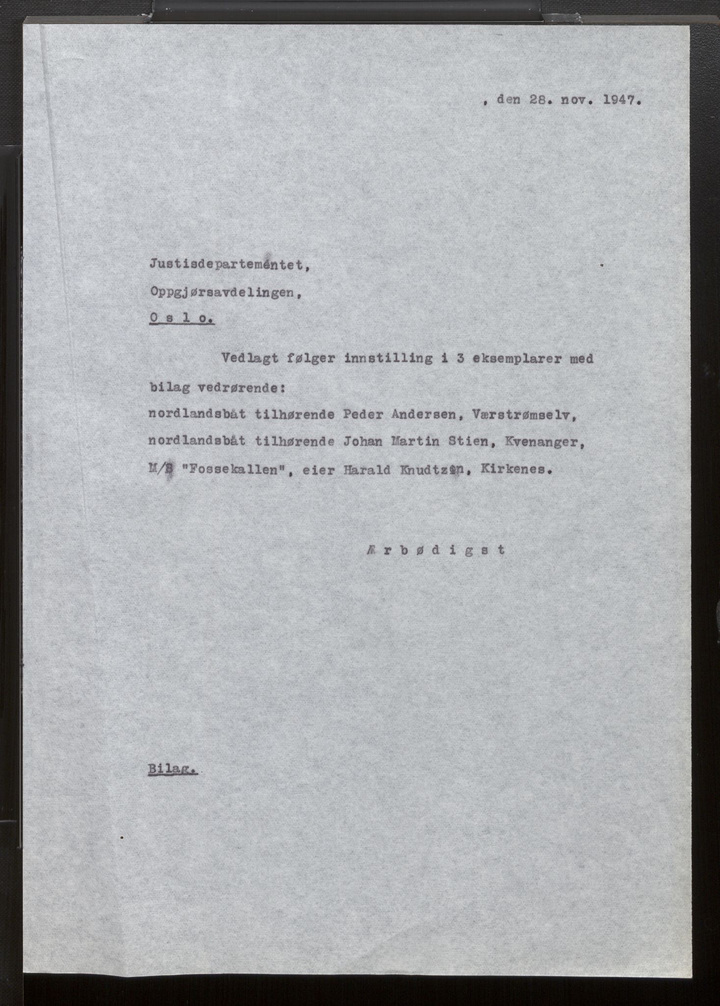 Fiskeridirektoratet - 1 Adm. ledelse - 13 Båtkontoret, AV/SAB-A-2003/La/L0033: Statens krigsforsikring for fiskeflåten, 1936-1971, p. 439