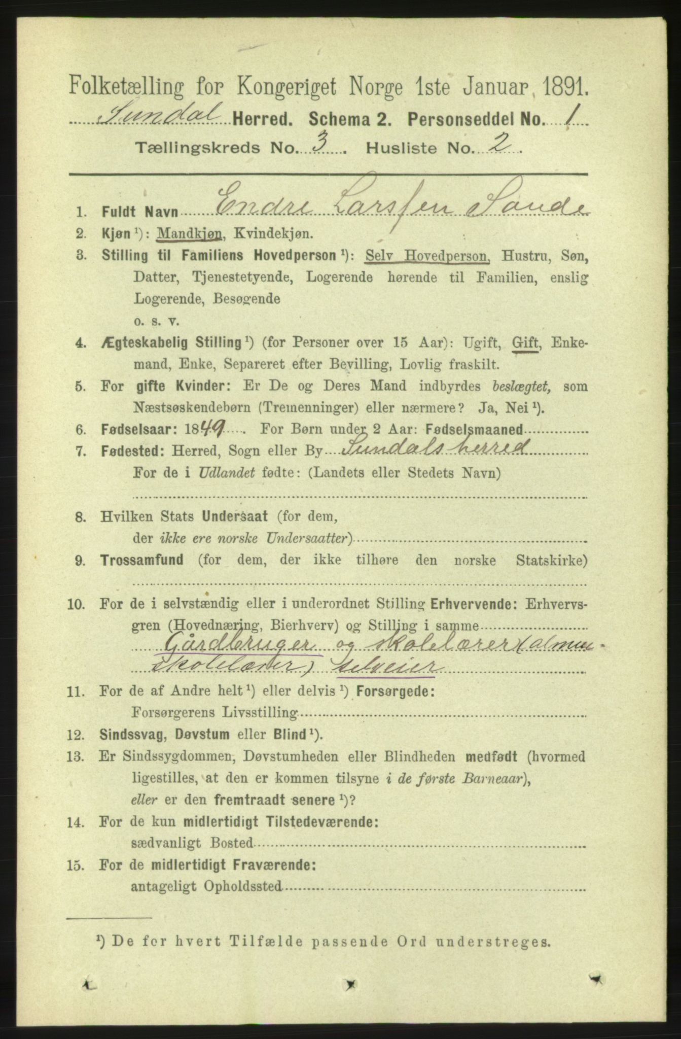 RA, 1891 census for 1563 Sunndal, 1891, p. 652