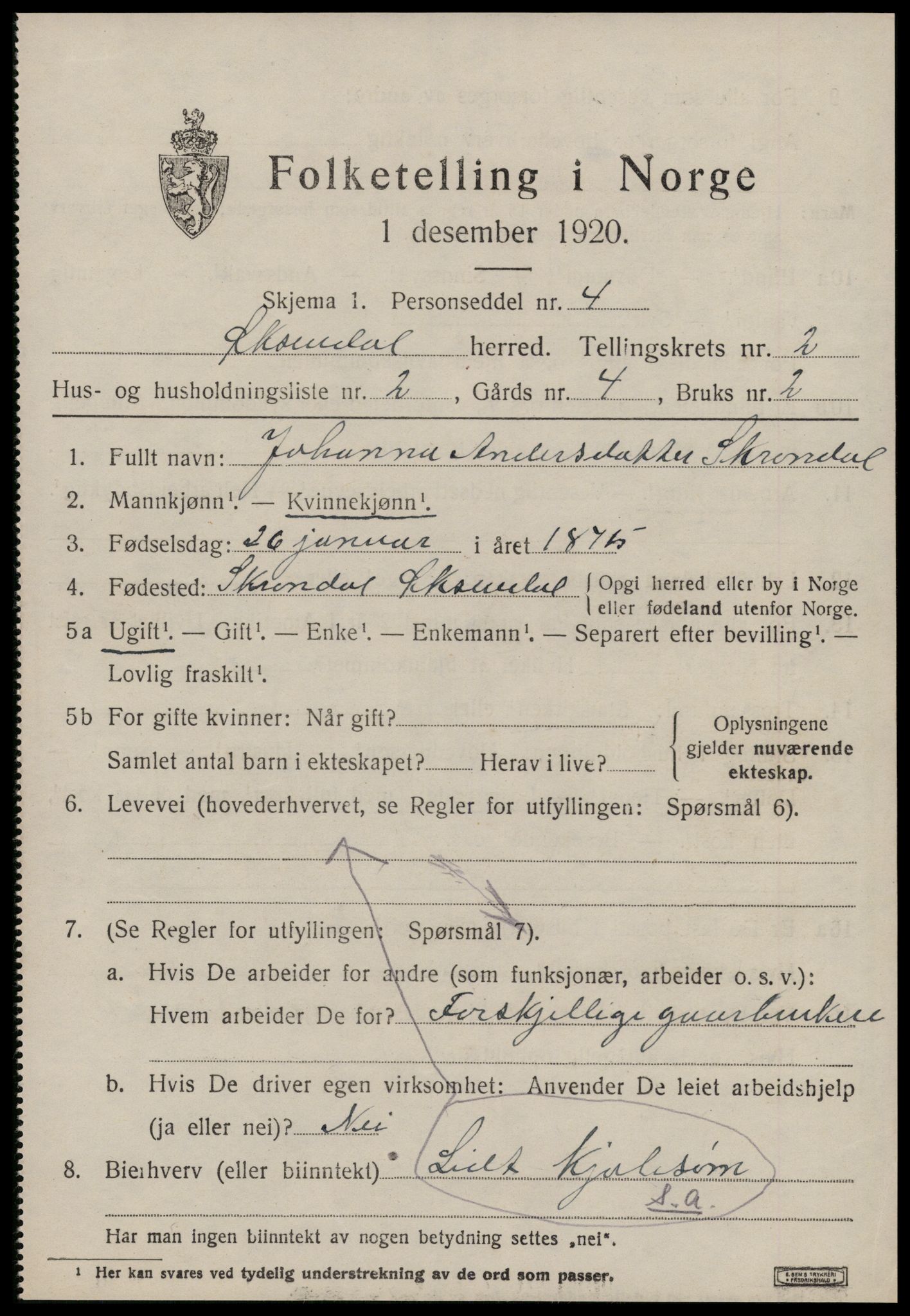 SAT, 1920 census for Øksendal, 1920, p. 695