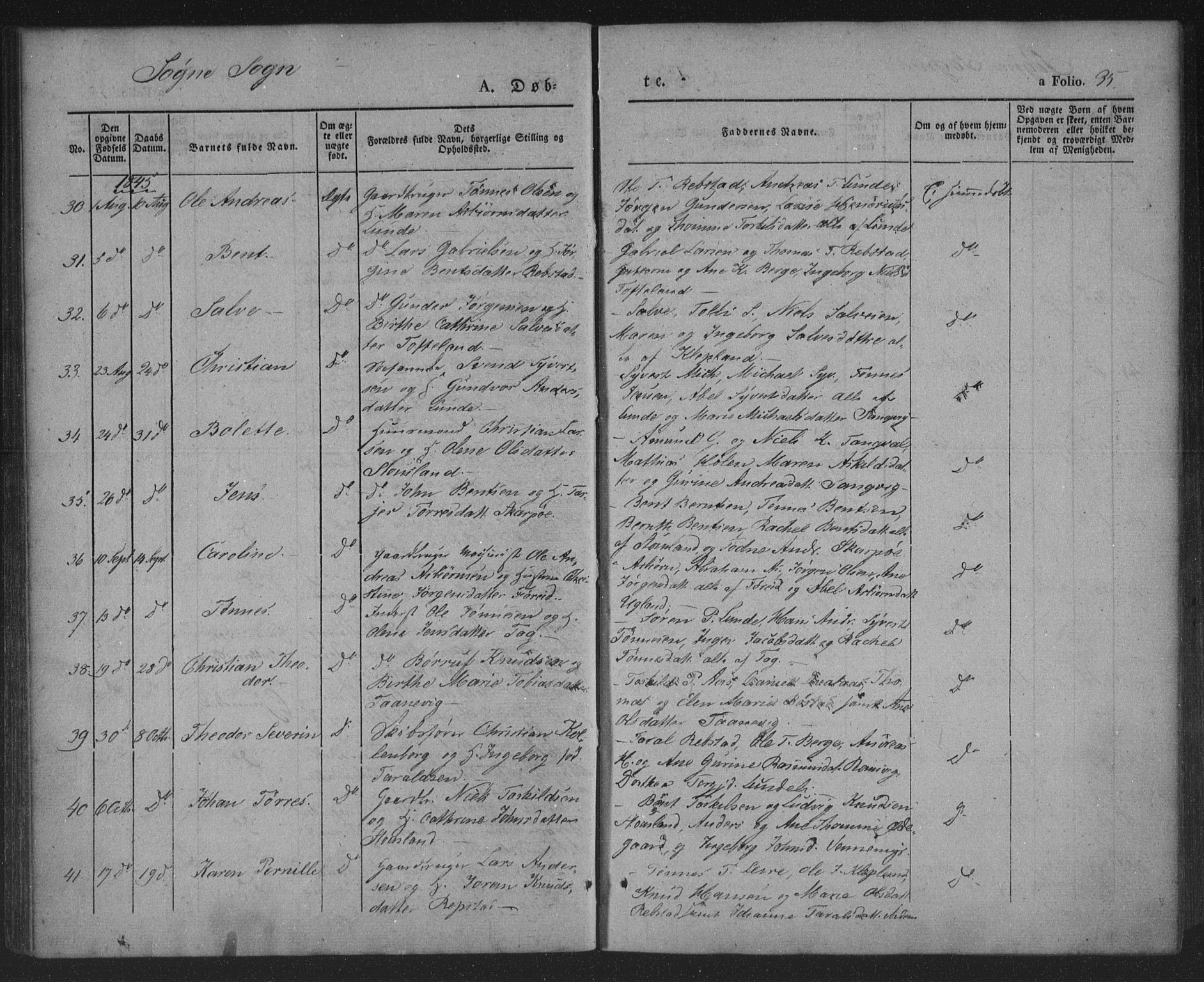 Søgne sokneprestkontor, AV/SAK-1111-0037/F/Fa/Fab/L0009: Parish register (official) no. A 9, 1838-1853, p. 35