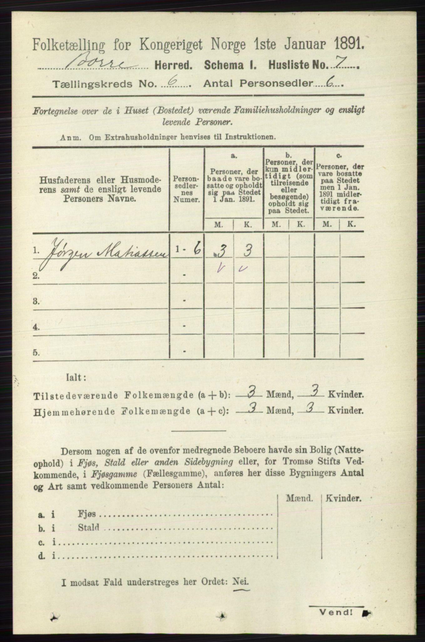 RA, 1891 census for 0717 Borre, 1891, p. 2539