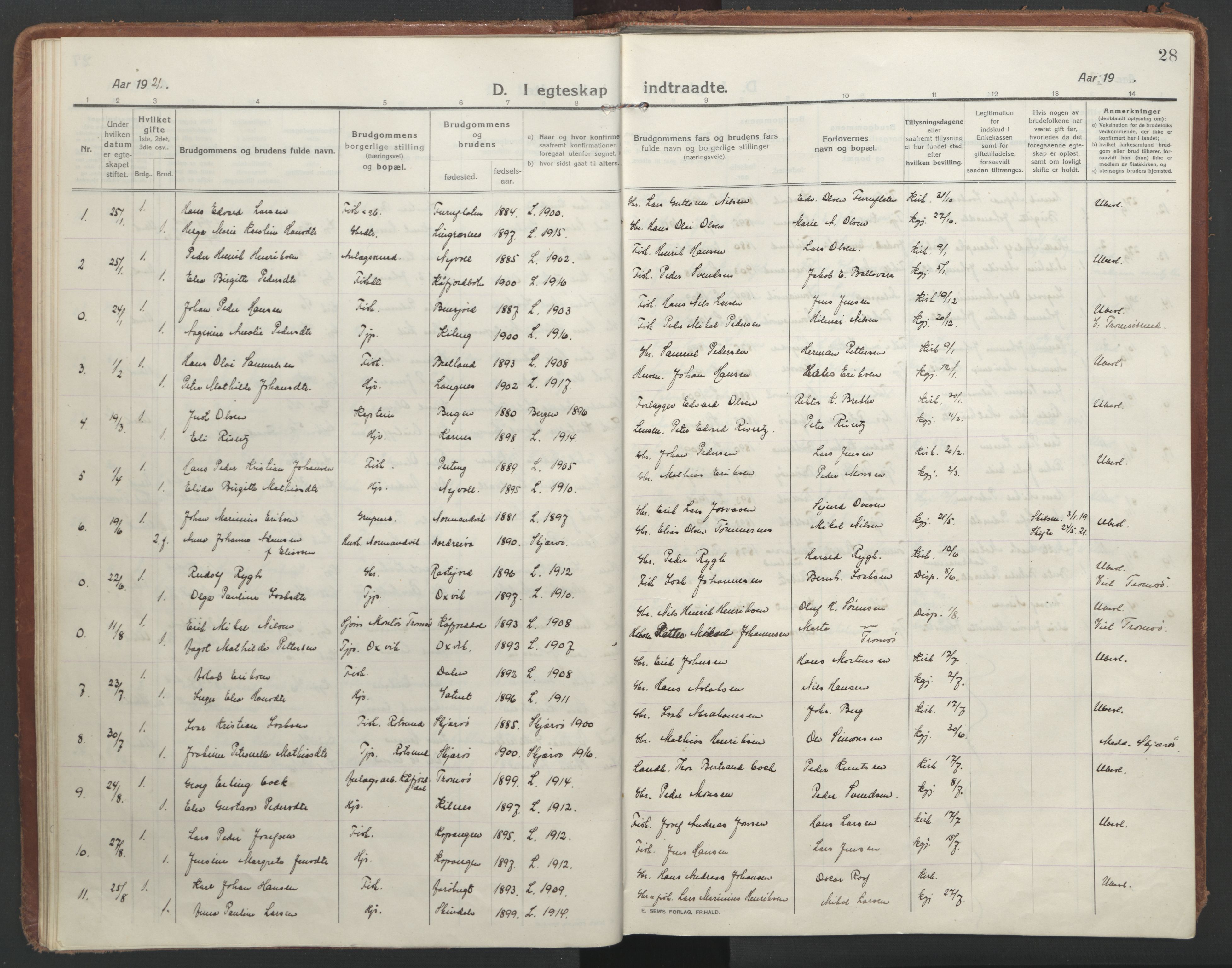 Lyngen sokneprestembete, AV/SATØ-S-1289/H/He/Hea/L0013kirke: Parish register (official) no. 13, 1914-1923, p. 28