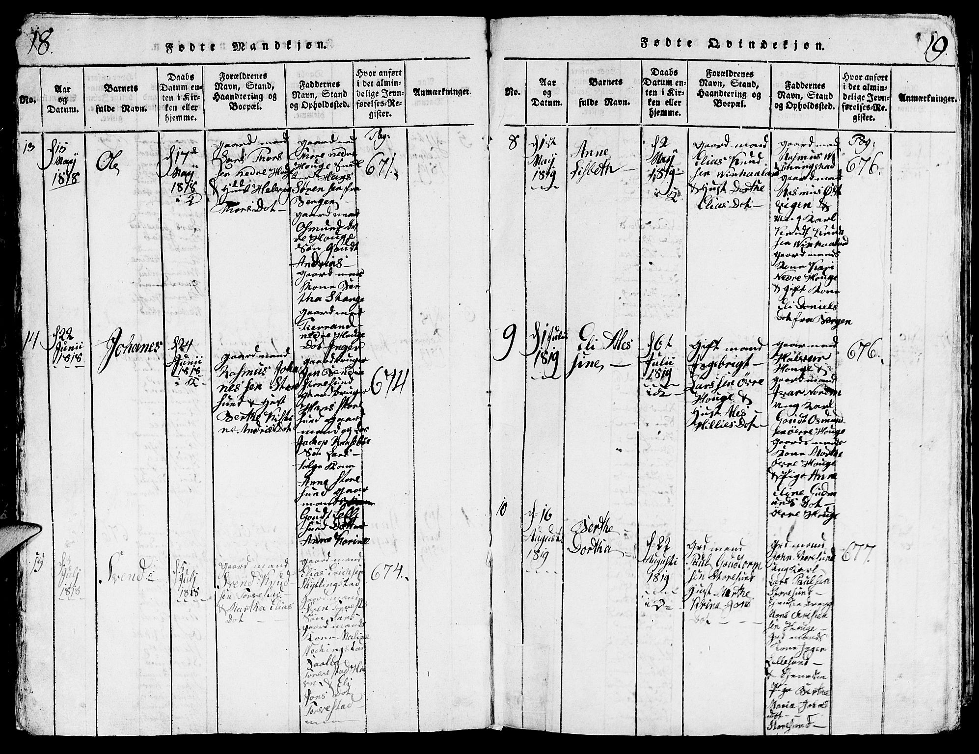 Torvastad sokneprestkontor, AV/SAST-A -101857/H/Ha/Hab/L0001: Parish register (copy) no. B 1 /1, 1817-1835, p. 18-19