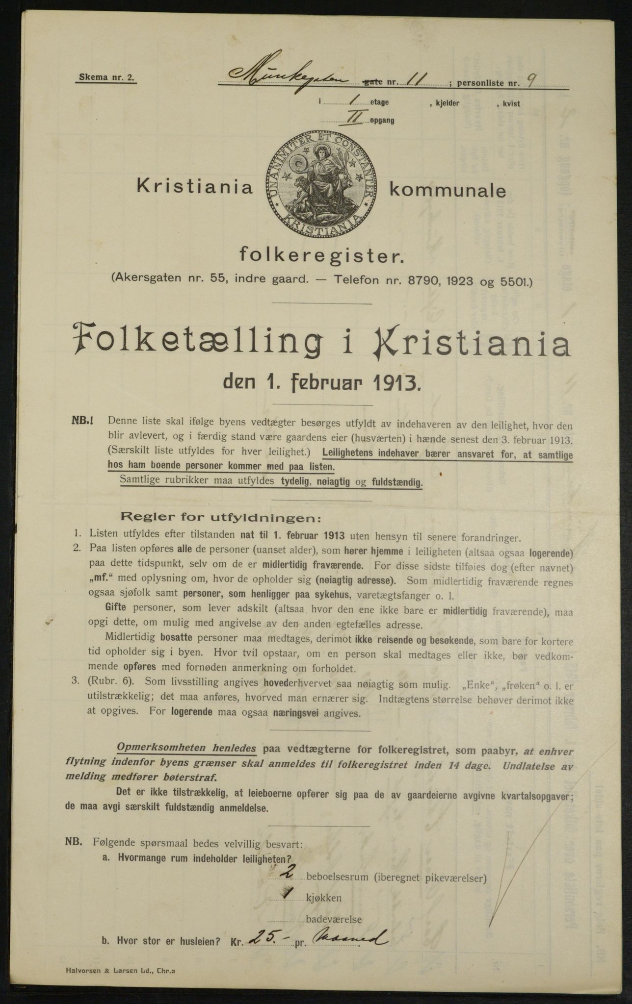 OBA, Municipal Census 1913 for Kristiania, 1913, p. 68052