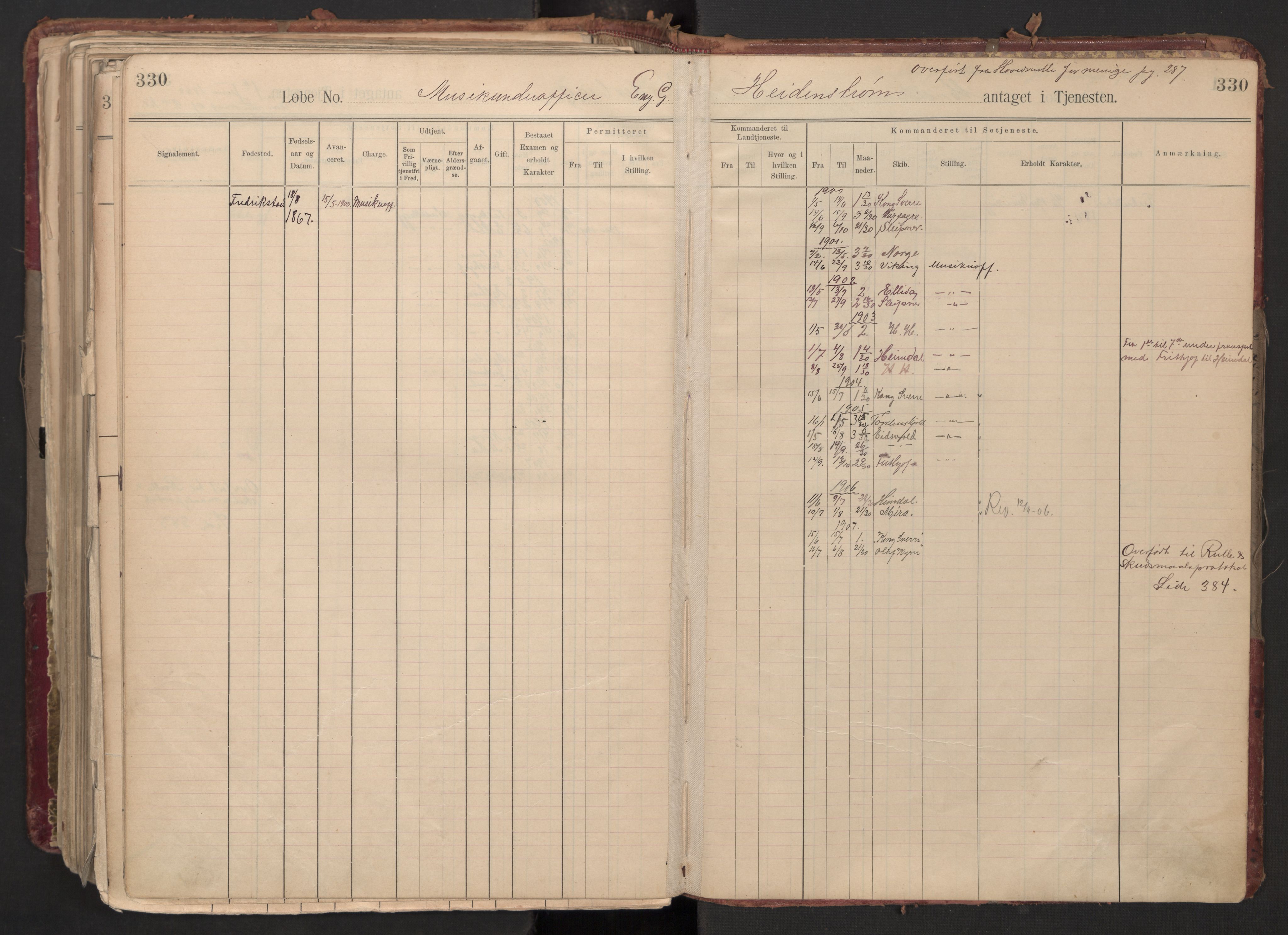 Forsvaret, Sjømilitære korps, Håndverkskorpset og Minekorpset, RA/RAFA-1907/P/Pa/L0018: Hovedrulle Depotkompaniet/underoffiserer, 1890-1907, p. 330