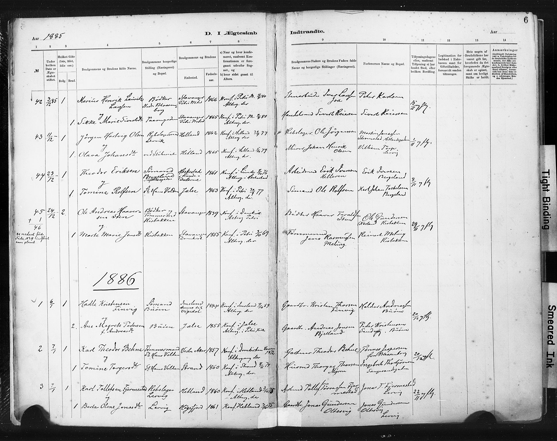 St. Johannes sokneprestkontor, SAST/A-101814/001/30/30BA/L0003: Parish register (official) no. A 3, 1885-1910, p. 6