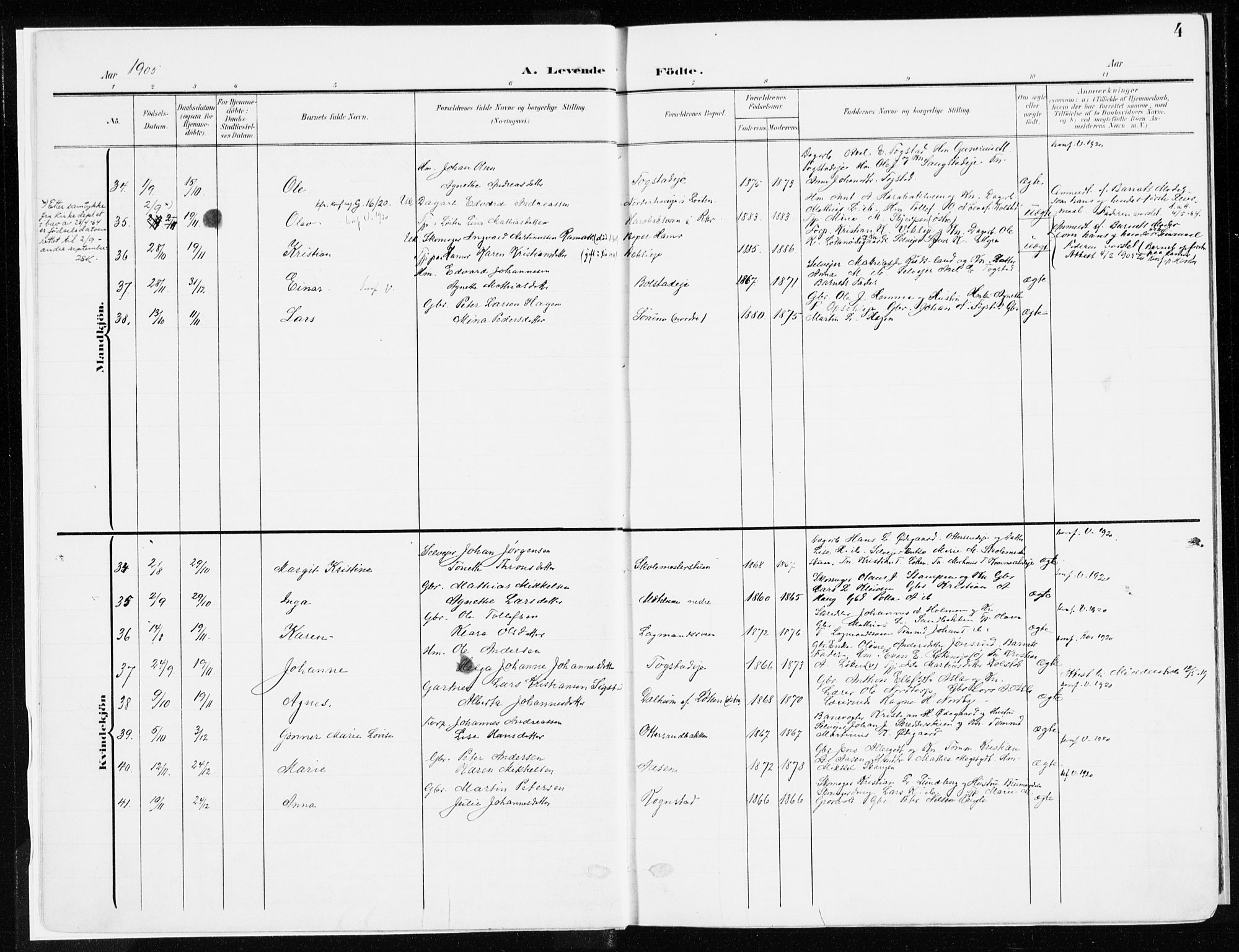 Ringsaker prestekontor, AV/SAH-PREST-014/K/Ka/L0019: Parish register (official) no. 19, 1905-1920, p. 4