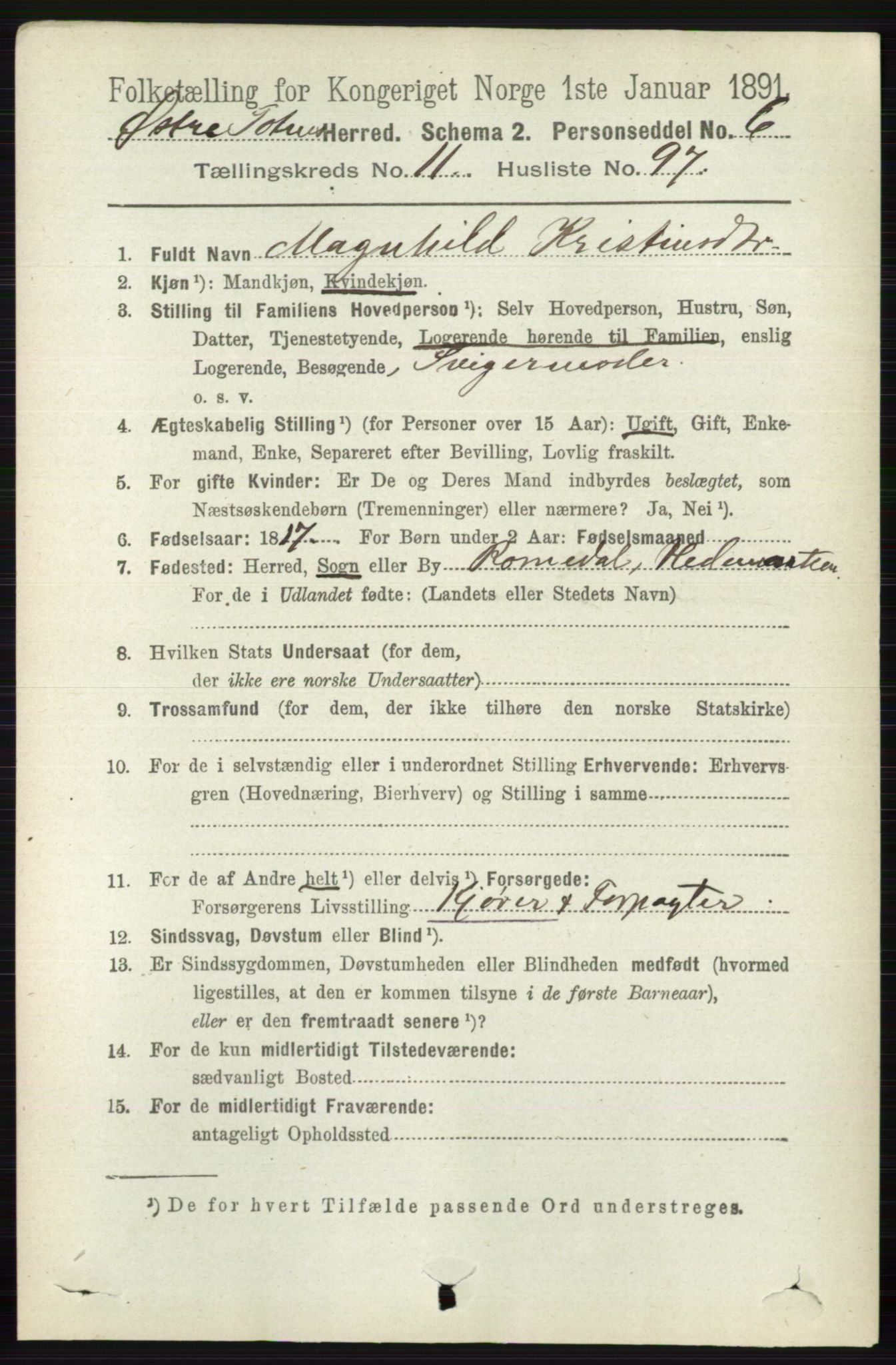 RA, 1891 census for 0528 Østre Toten, 1891, p. 7545