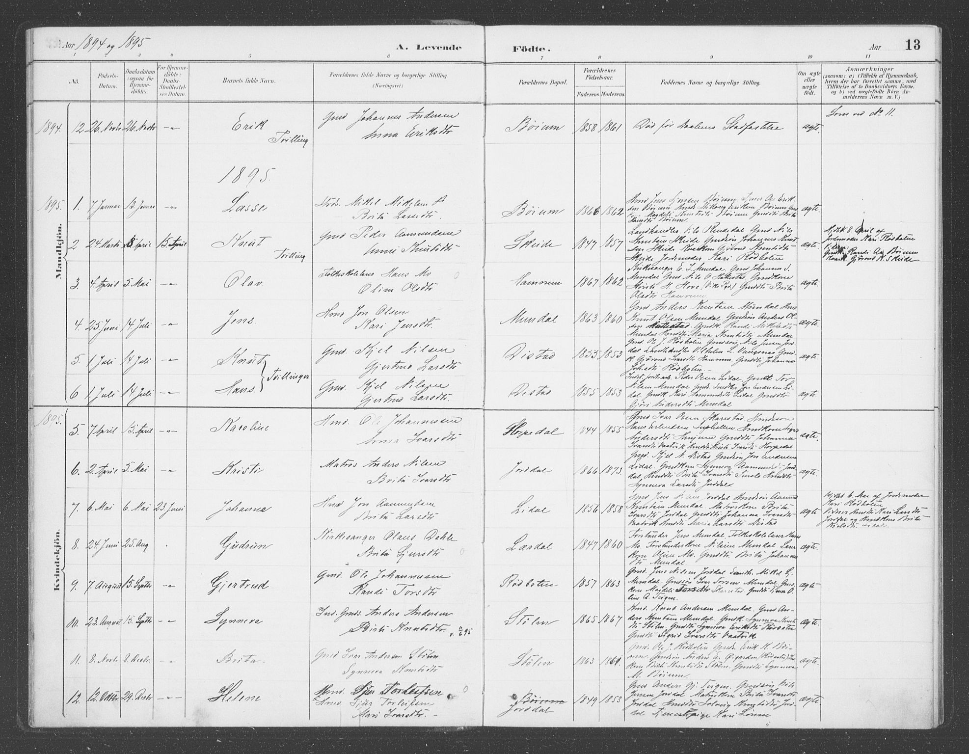 Balestrand sokneprestembete, SAB/A-79601/H/Haa/Haac/L0001: Parish register (official) no. C  1, 1889-1909, p. 13