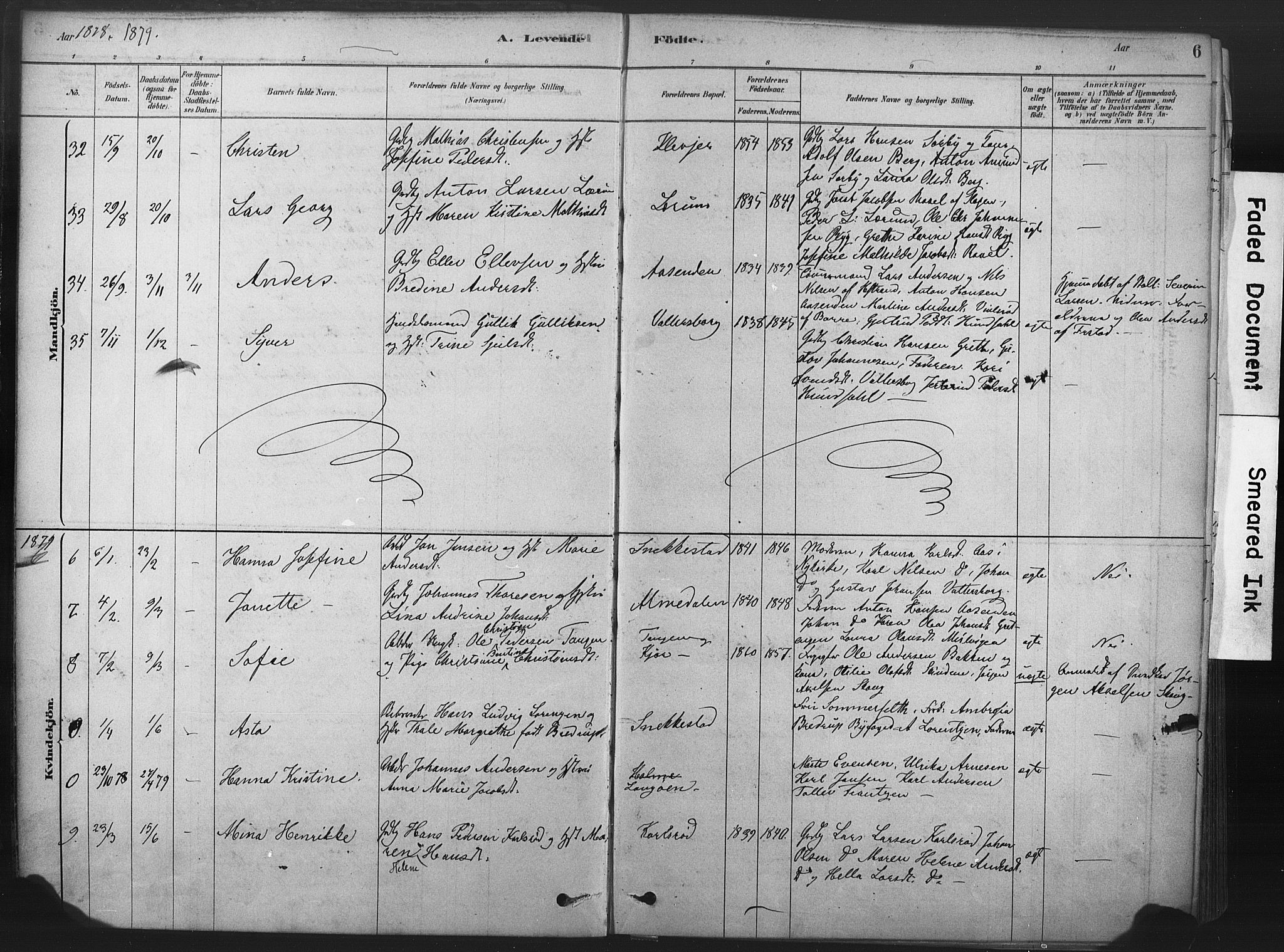 Våle kirkebøker, AV/SAKO-A-334/F/Fa/L0011: Parish register (official) no. I 11, 1878-1906, p. 6