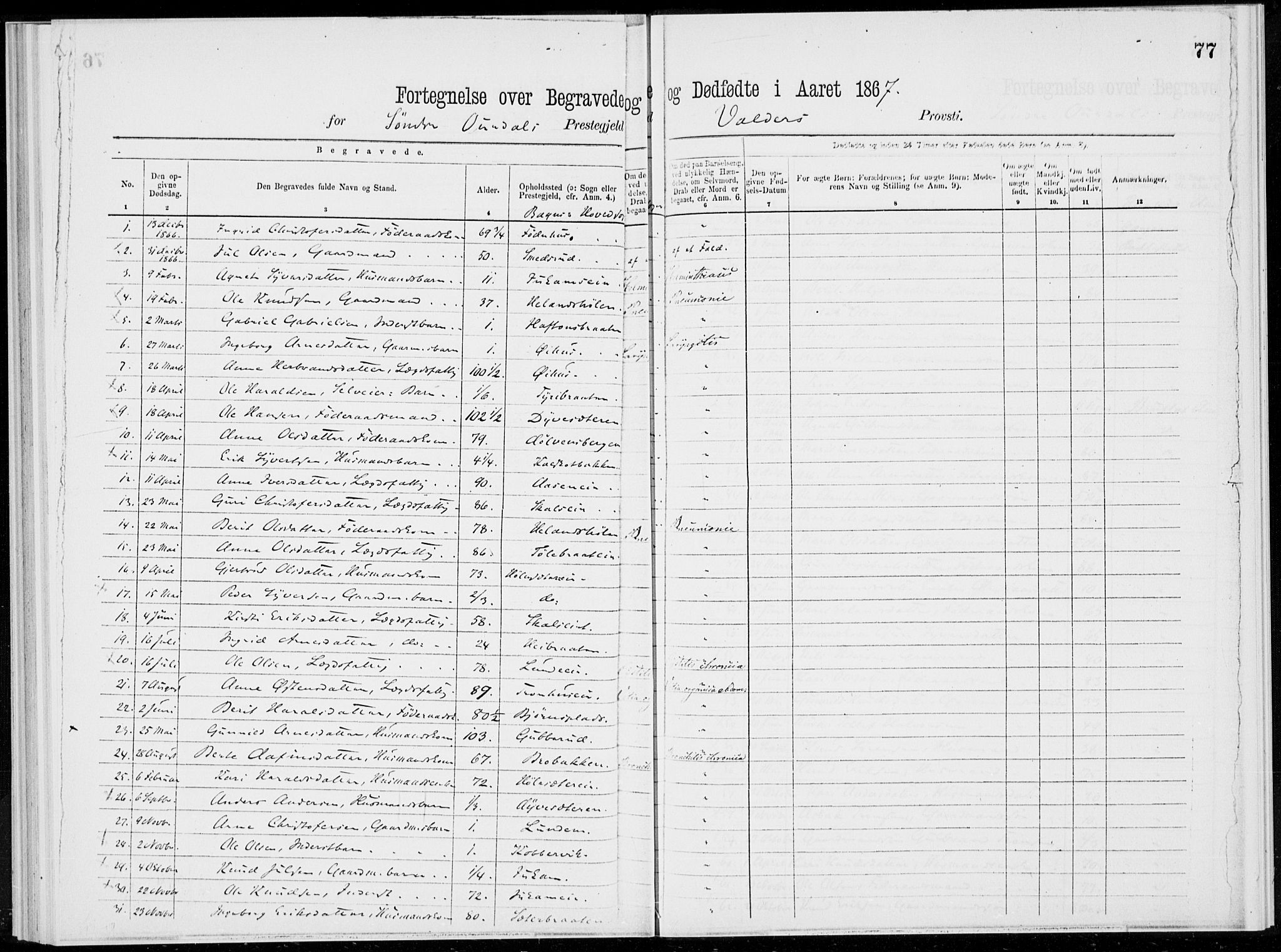 Sør-Aurdal prestekontor, SAH/PREST-128/H/Ha/Haa/L0000: Parish register (official), 1866-1872, p. 77