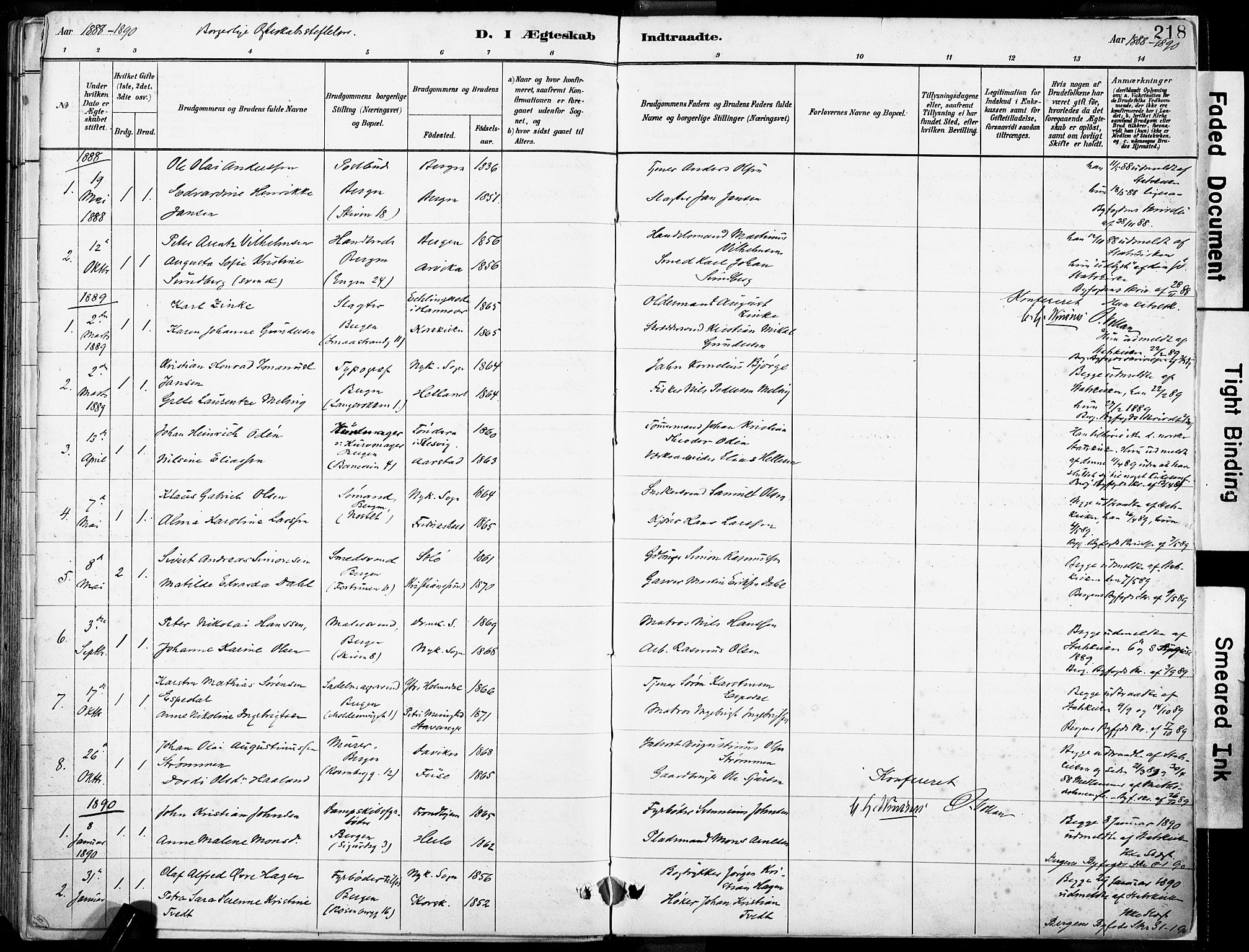 Domkirken sokneprestembete, AV/SAB-A-74801/H/Haa/L0037: Parish register (official) no. D 4, 1880-1907, p. 218