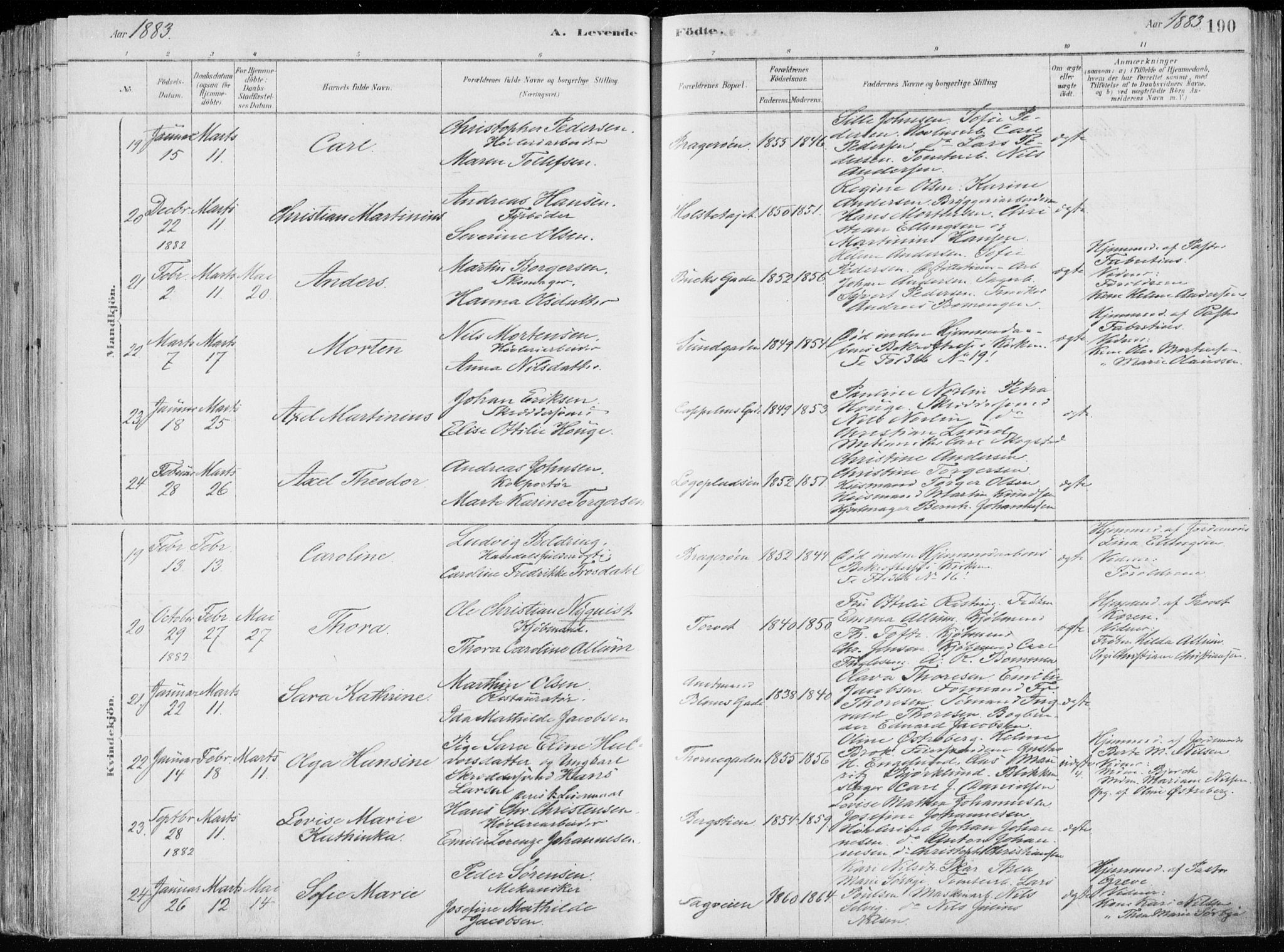 Bragernes kirkebøker, AV/SAKO-A-6/F/Fb/L0006a: Parish register (official) no. II 6A, 1878-1885, p. 190