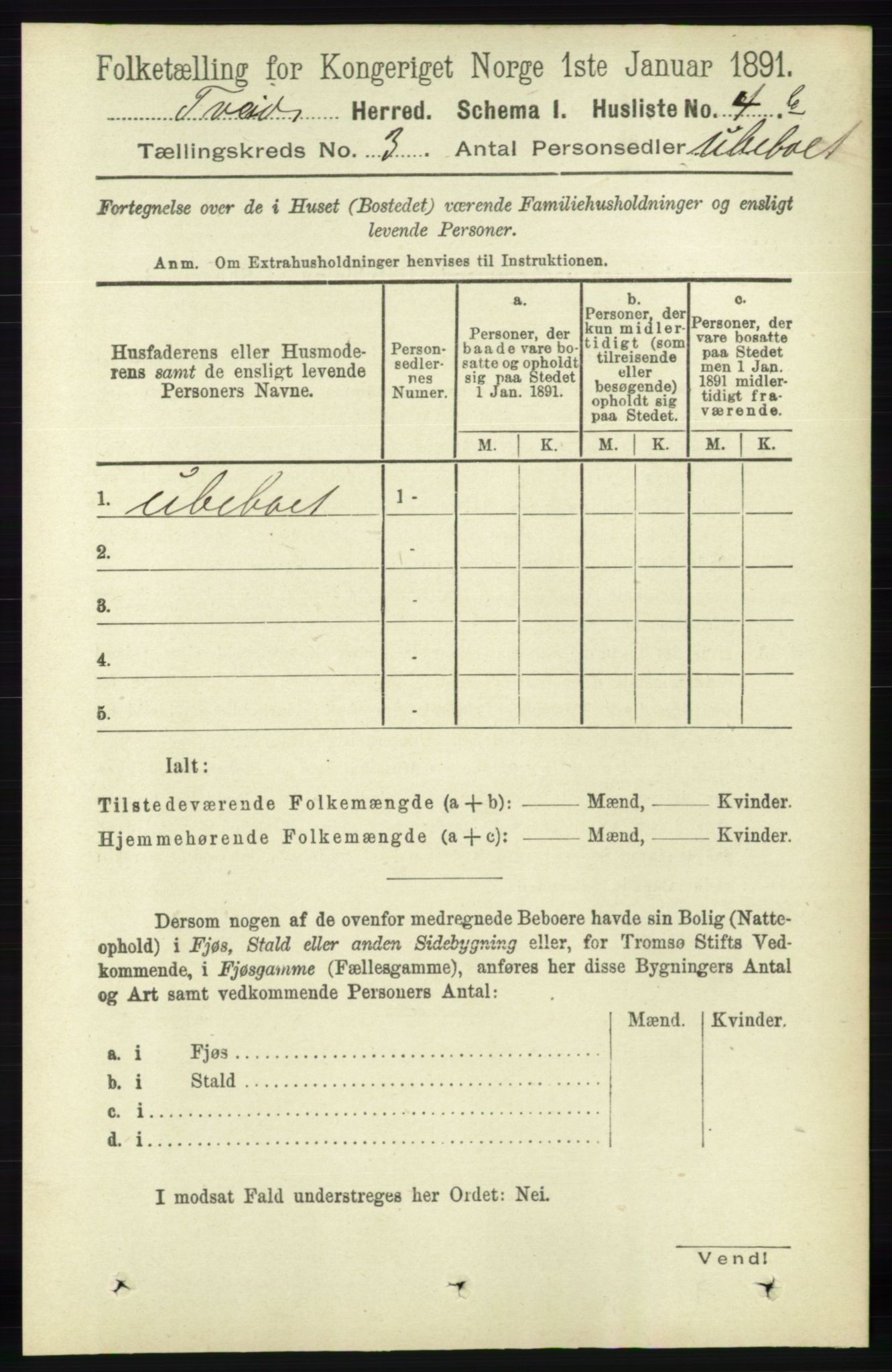 RA, 1891 census for 1013 Tveit, 1891, p. 1092