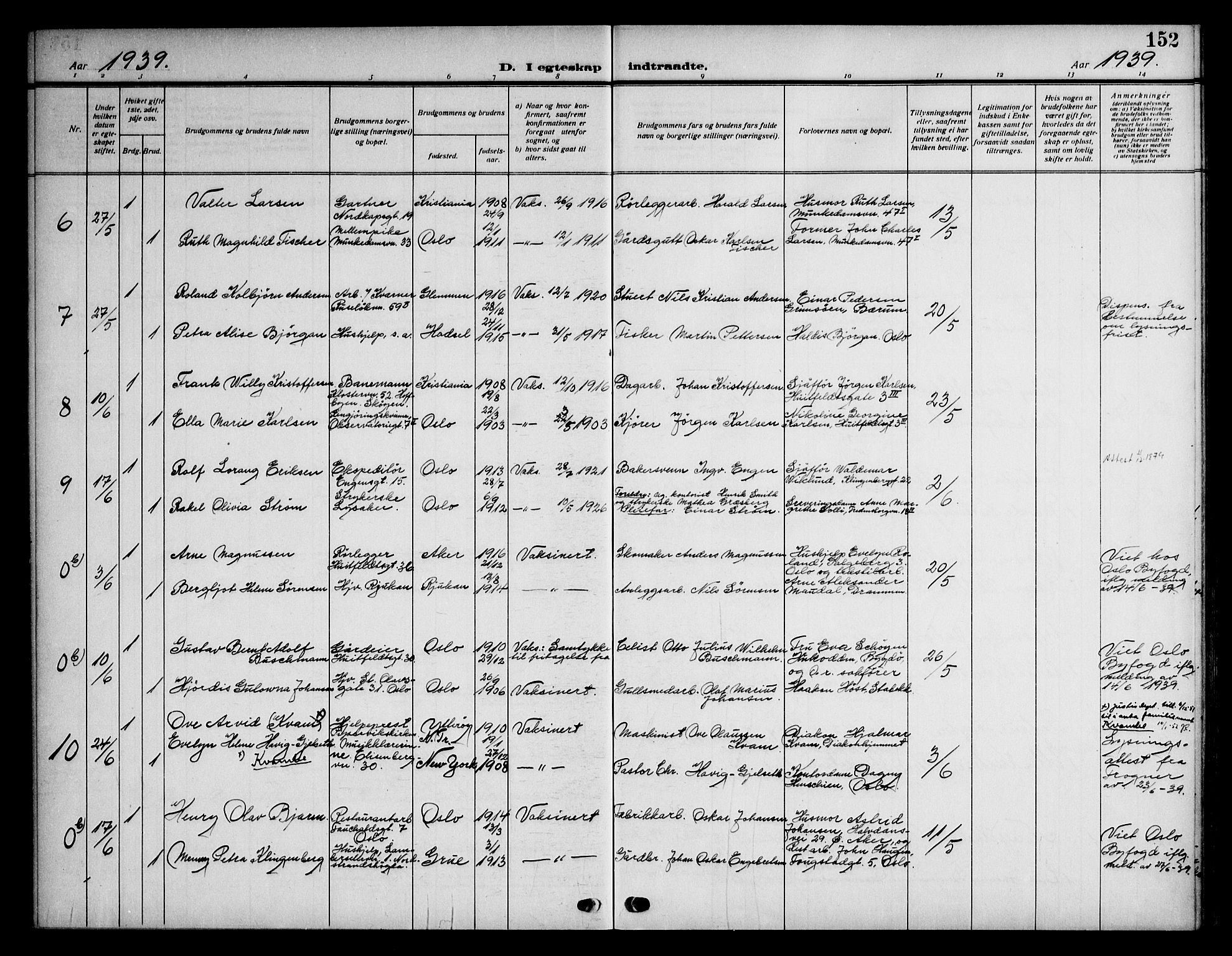 Piperviken prestekontor Kirkebøker, SAO/A-10874/F/L0002: Parish register (official) no. 2, 1911-1952, p. 152